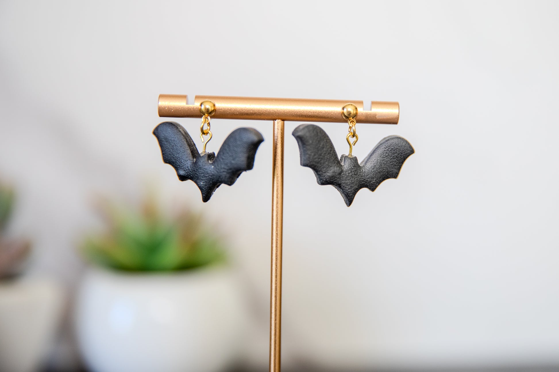 Black bat drop earrings