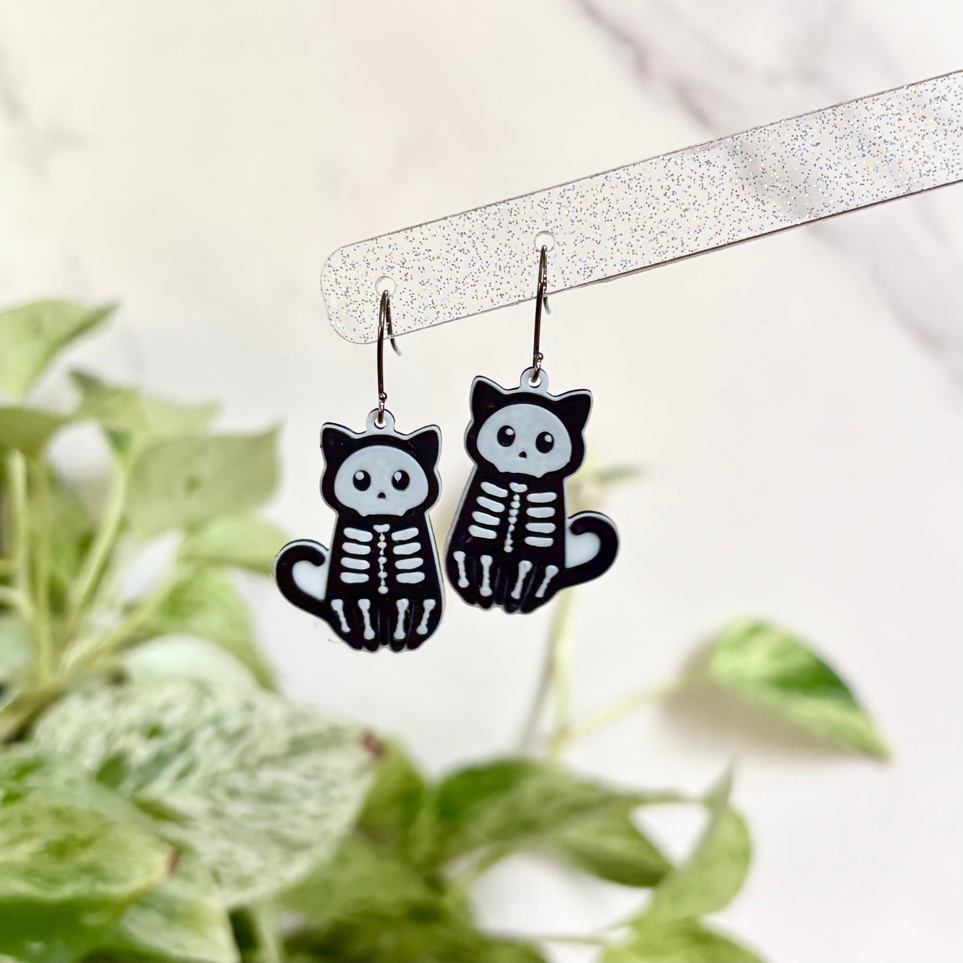 Halloween Skeleton or Mummy Cat Drop Earrings