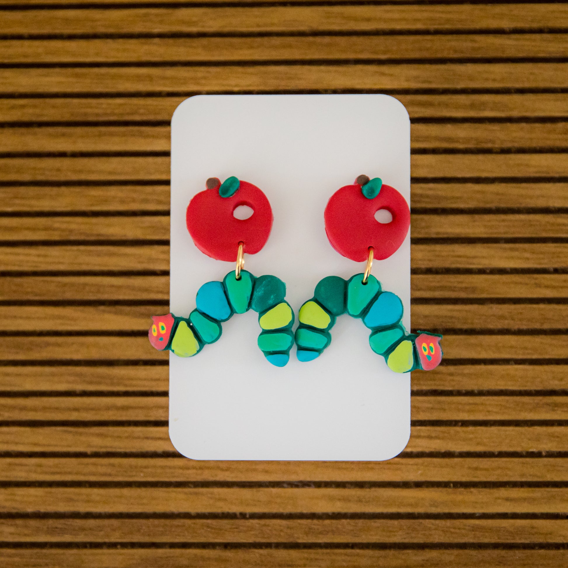 Caterpillar & Apple Drop Earrings