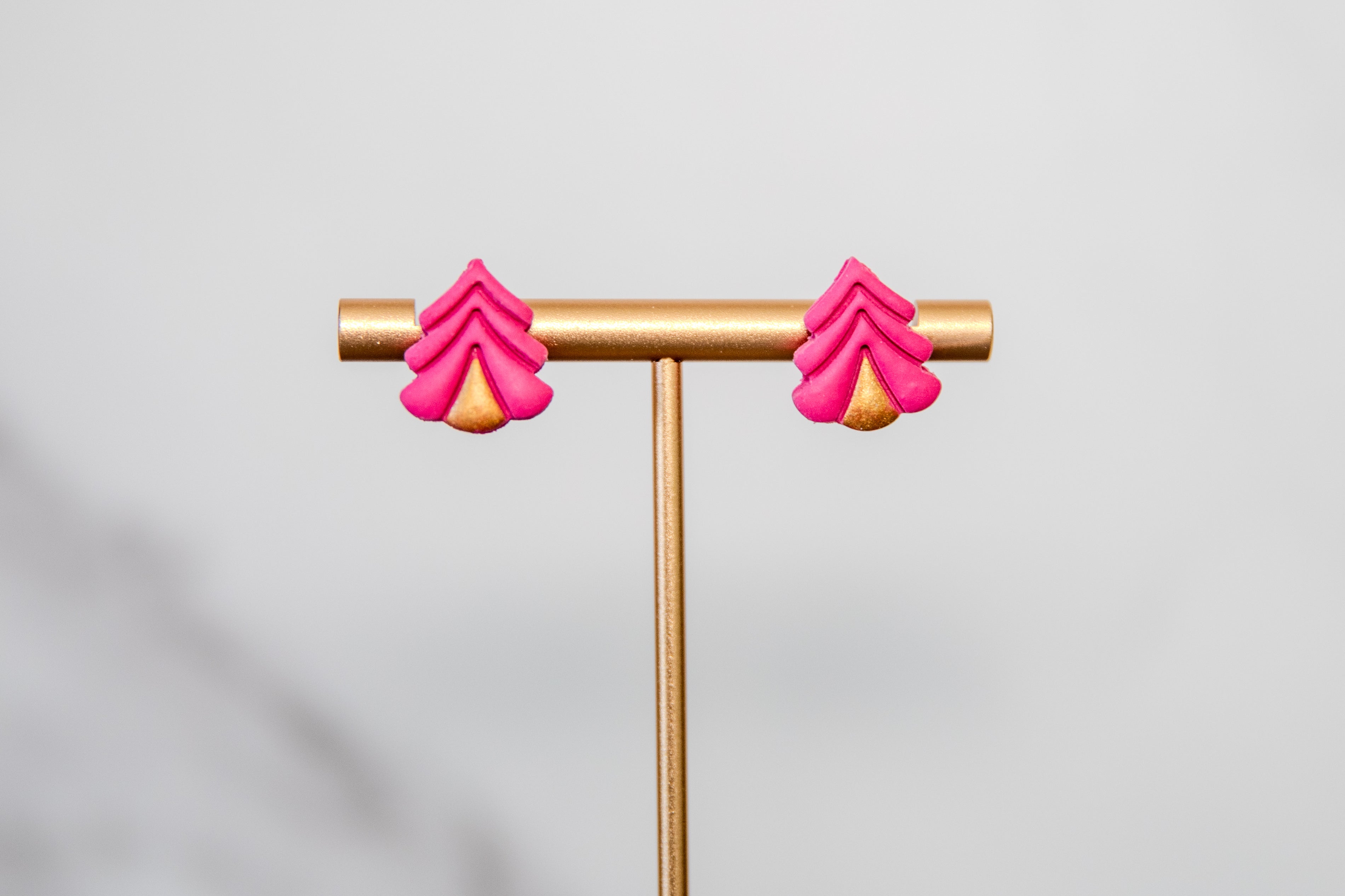 Pink Christmas tree winter holiday stud earrings