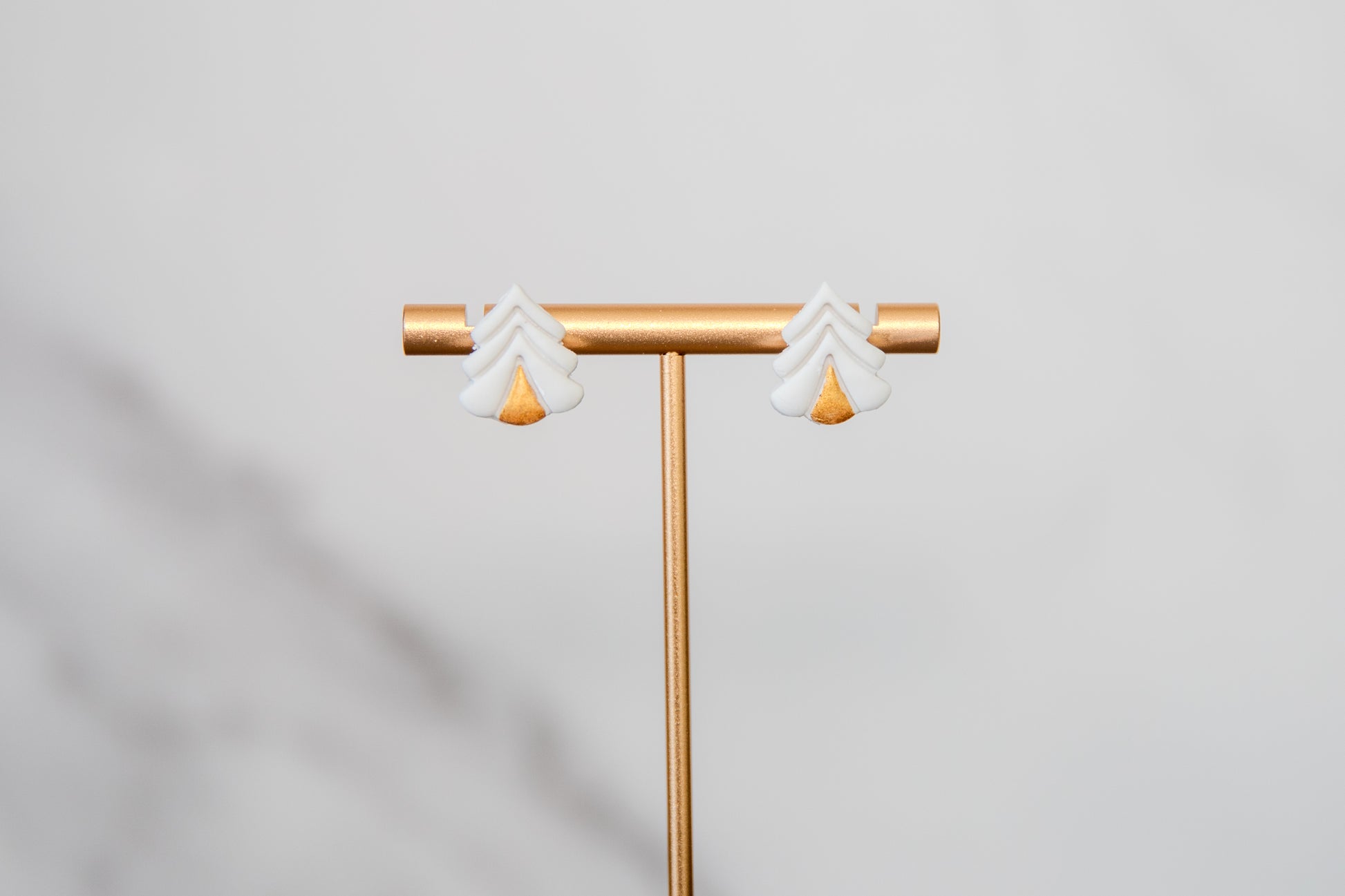 White with gold trunk Christmas tree winter holiday stud earrings