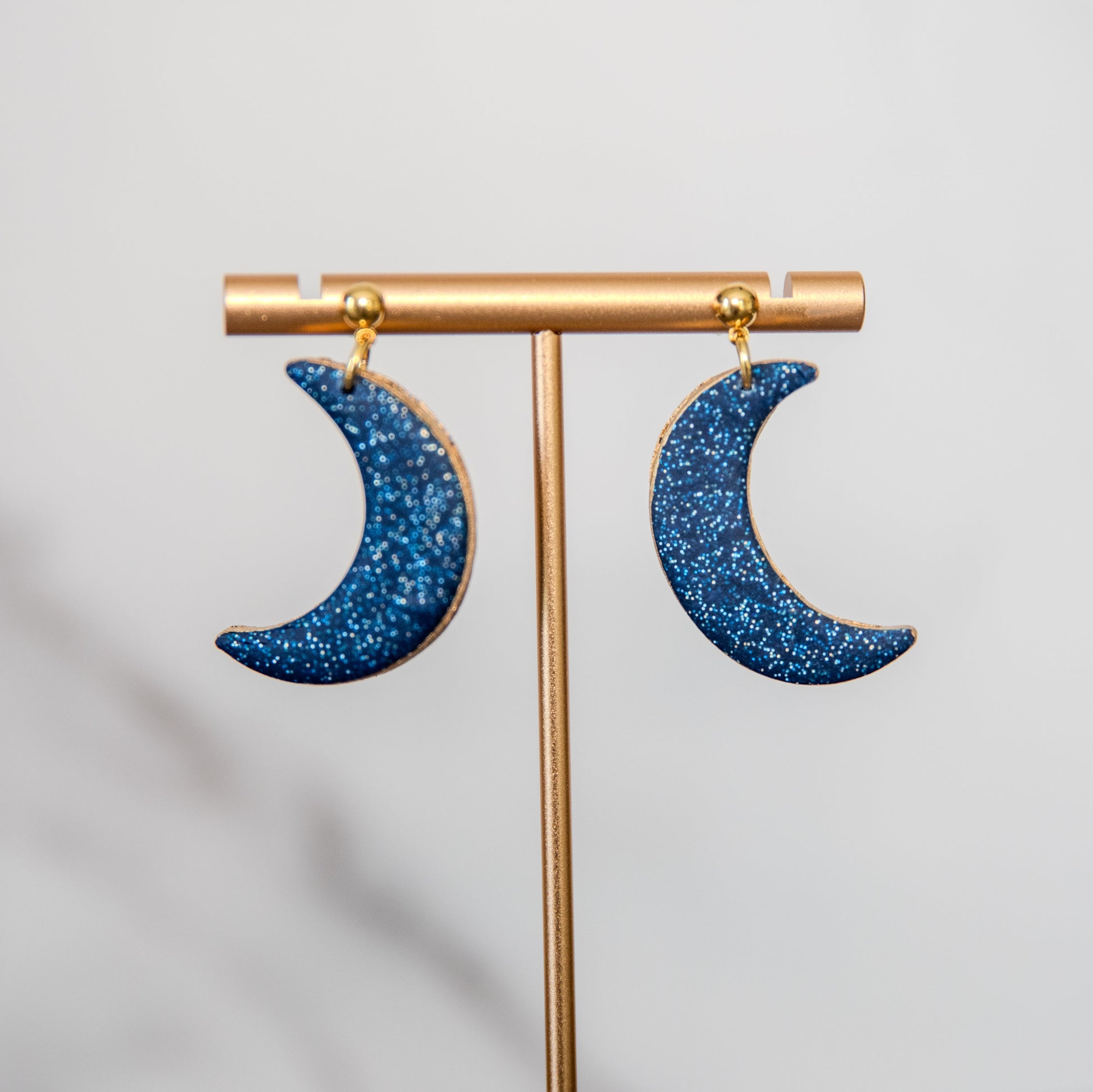 Blue crescent moon earrings