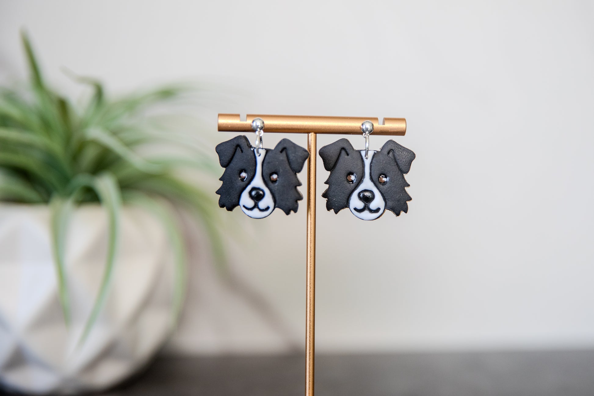 Border collie drop earrings