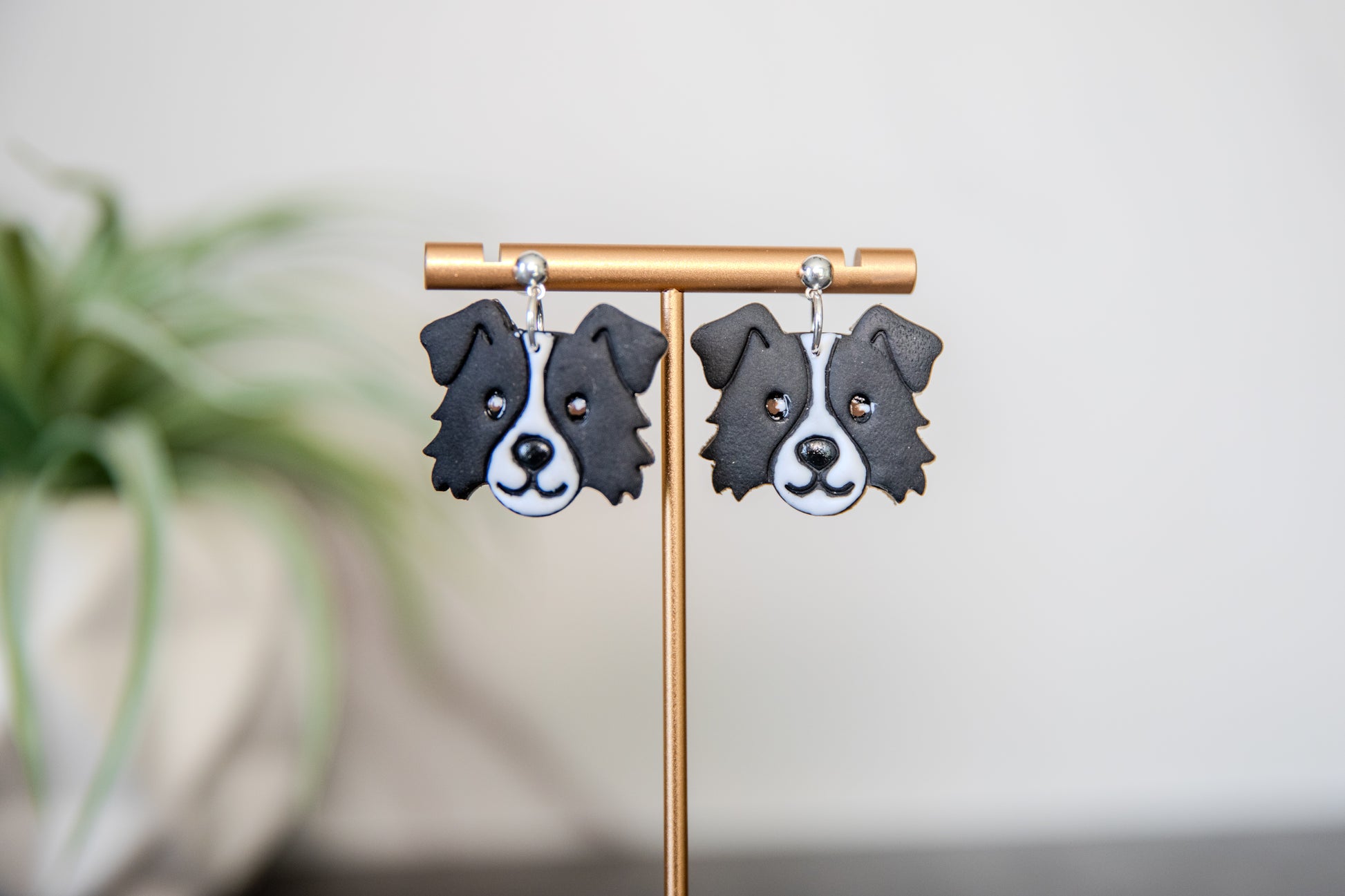 Border collie drop earrings