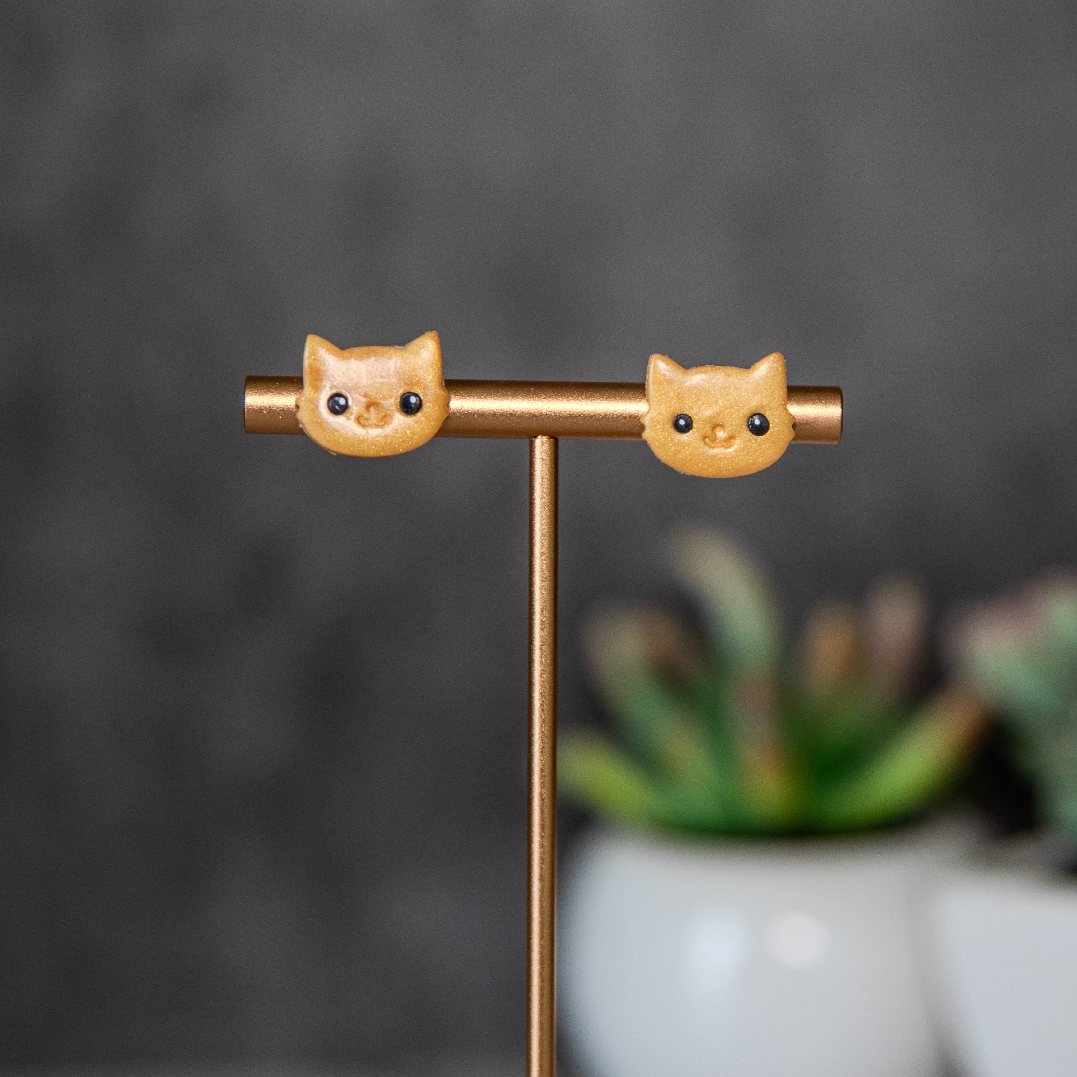 Gold Cat Face Earrings