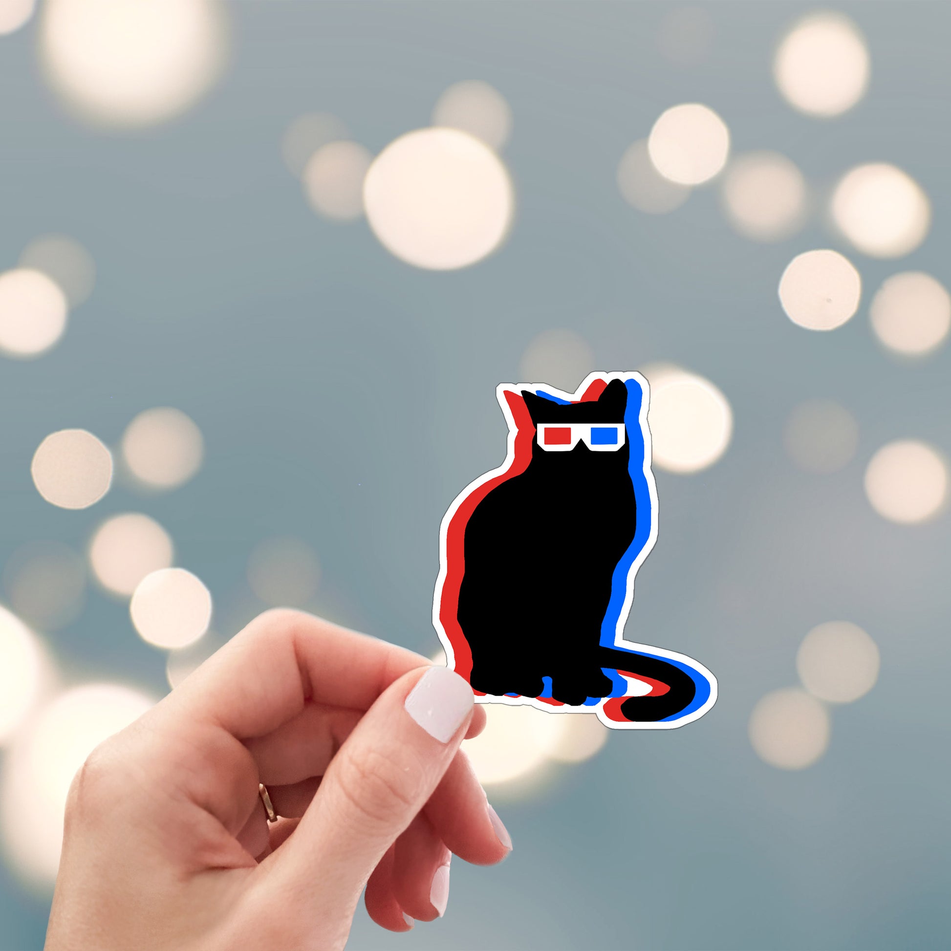 3D glasses wearing black cat sticker
