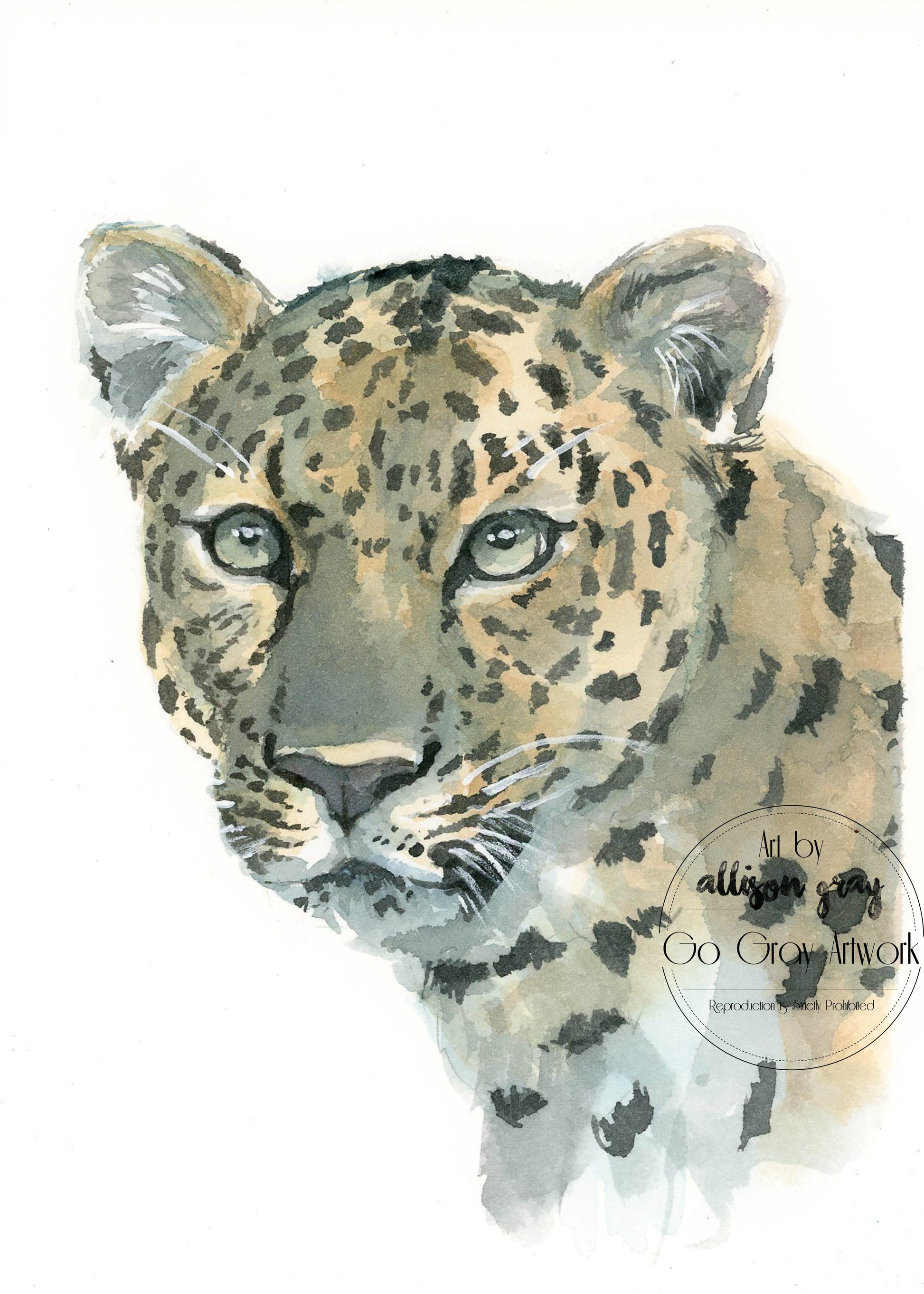 Watercolor painting of a leopard on a white background