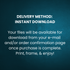 Text on a blue background indicating delivery method as instant download.