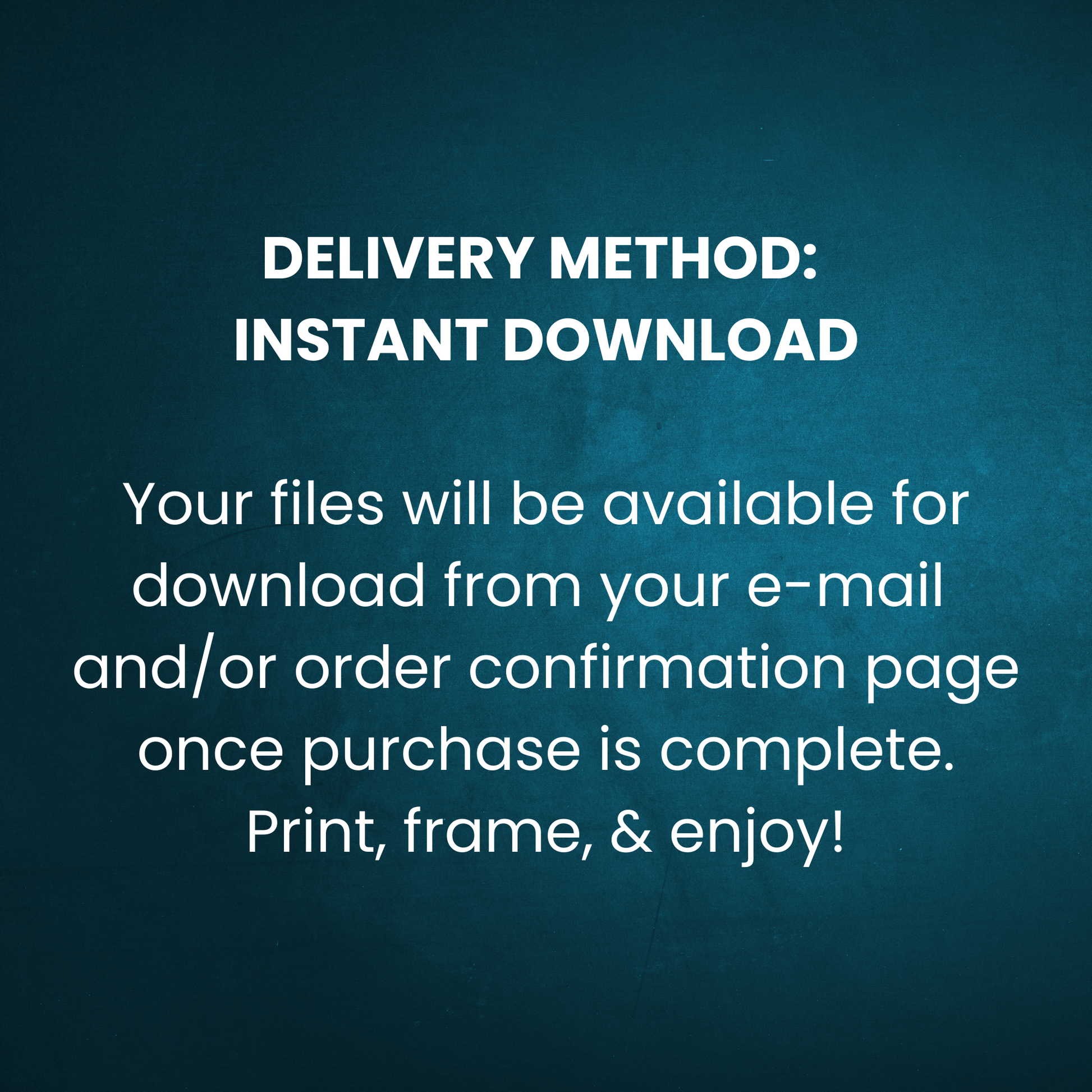Text on a blue background indicating delivery method as instant download.