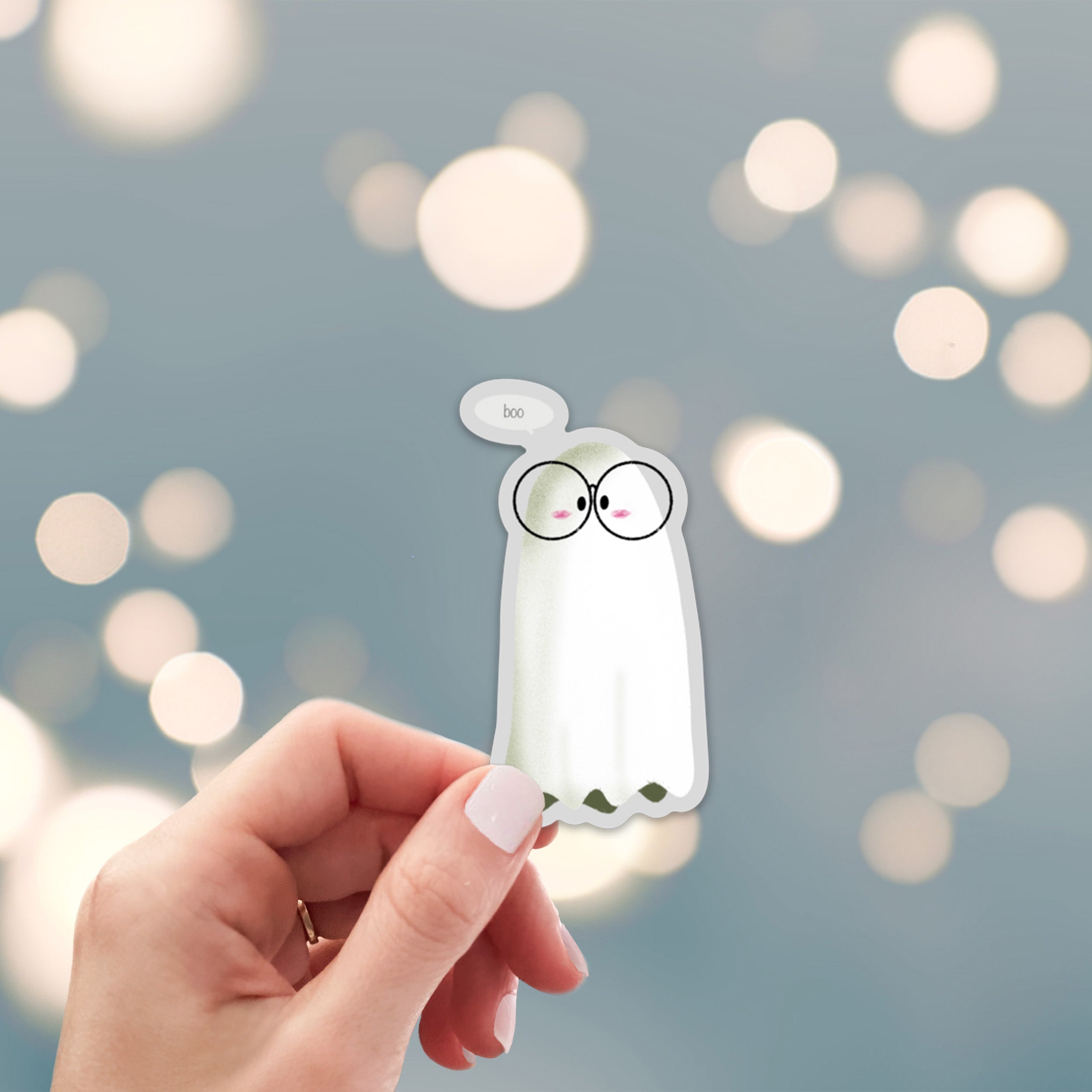 cute ghost sticker with glasses