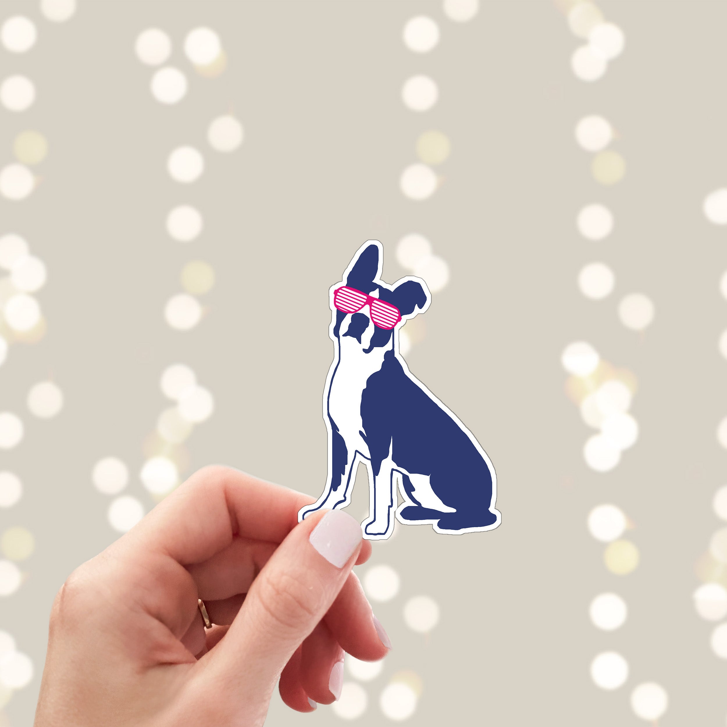 Boston terrier wearing shutter glasses sticker