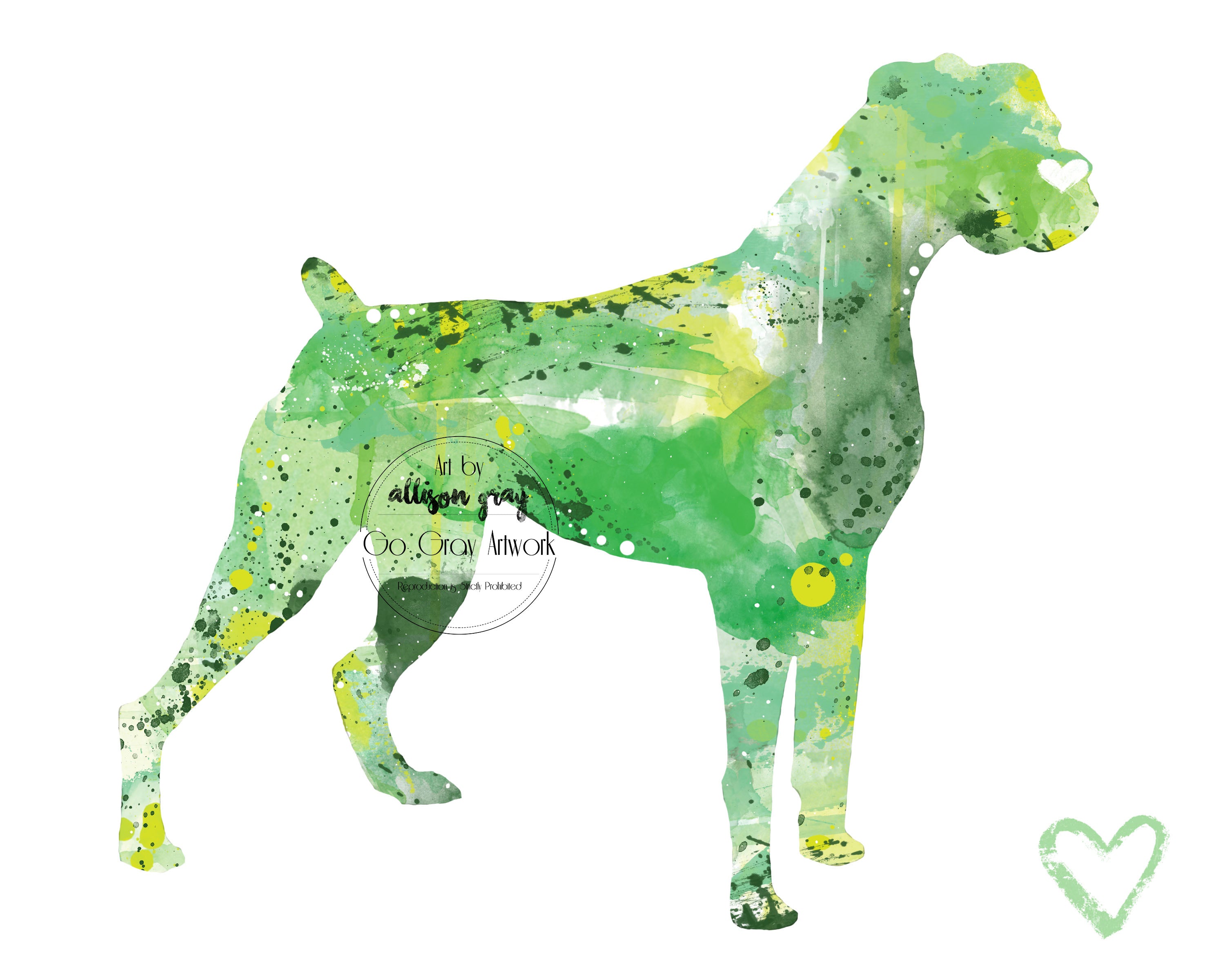 Green and yellow boxer silhouette art print