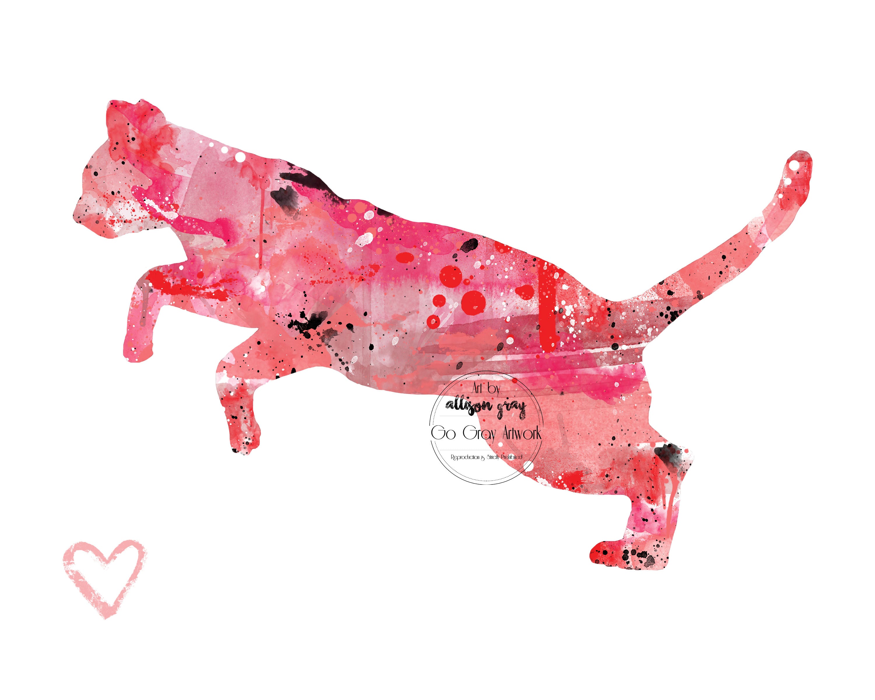 Pink cat silhouette illustration with watercolor effect on a white background