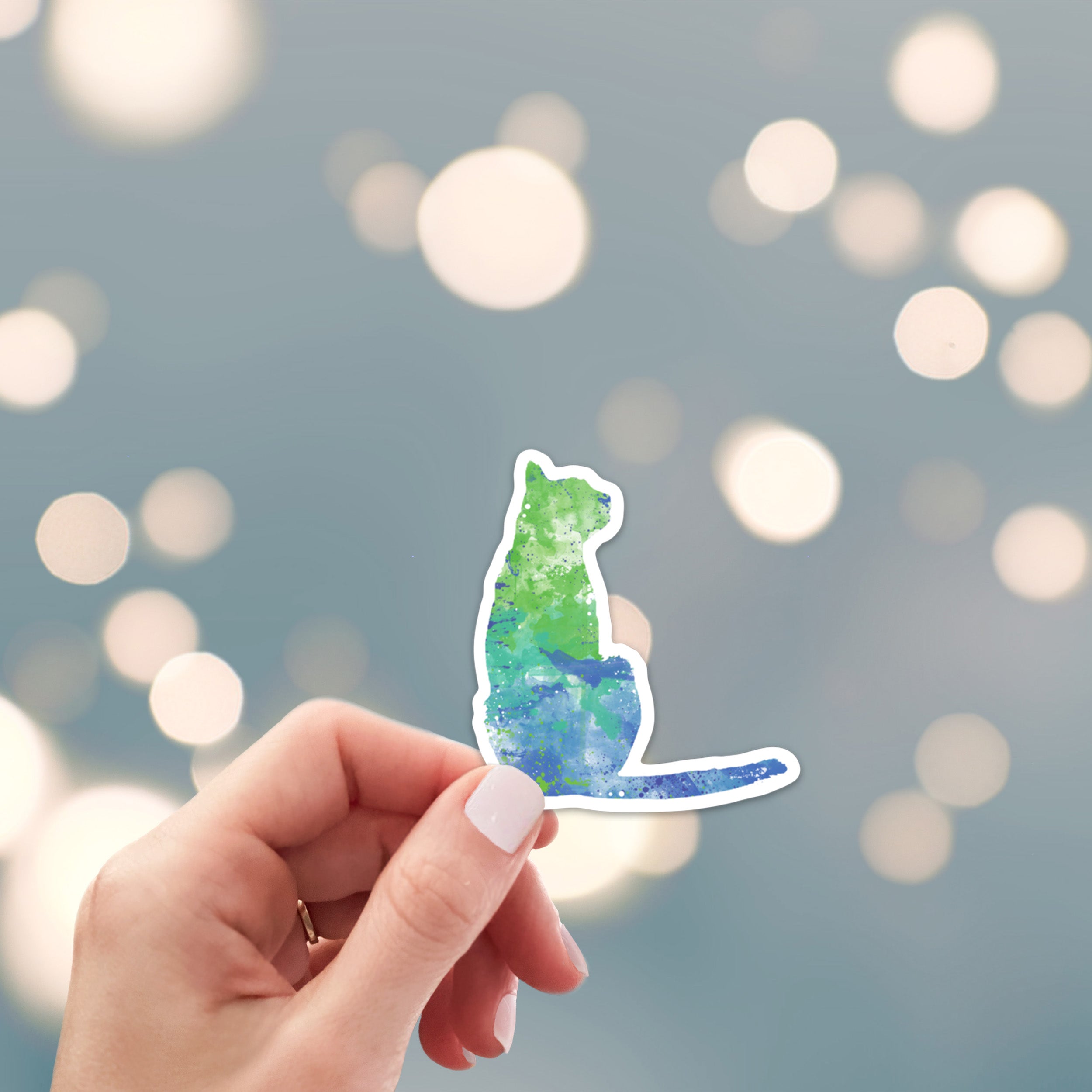 Colorful sitting cat silhouette sticker
