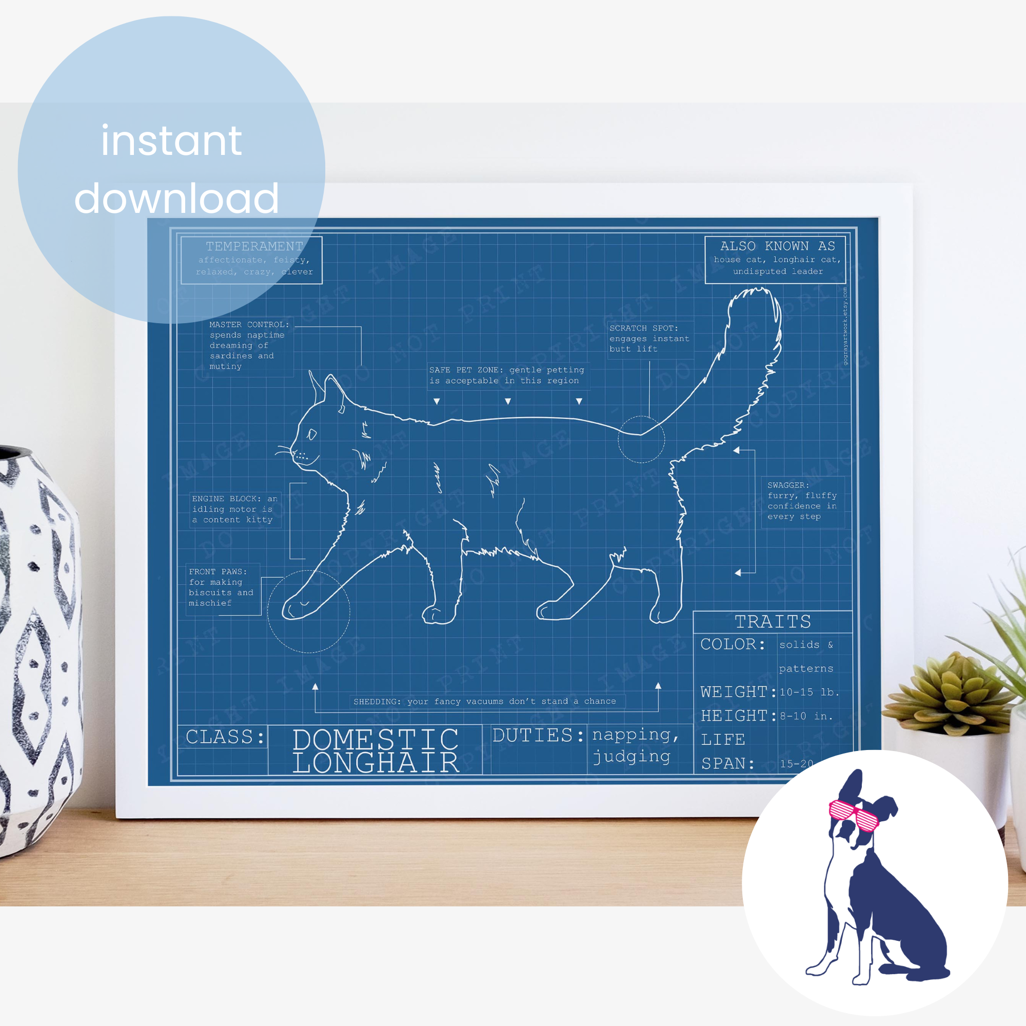 Downloadable cat blueprint artwork