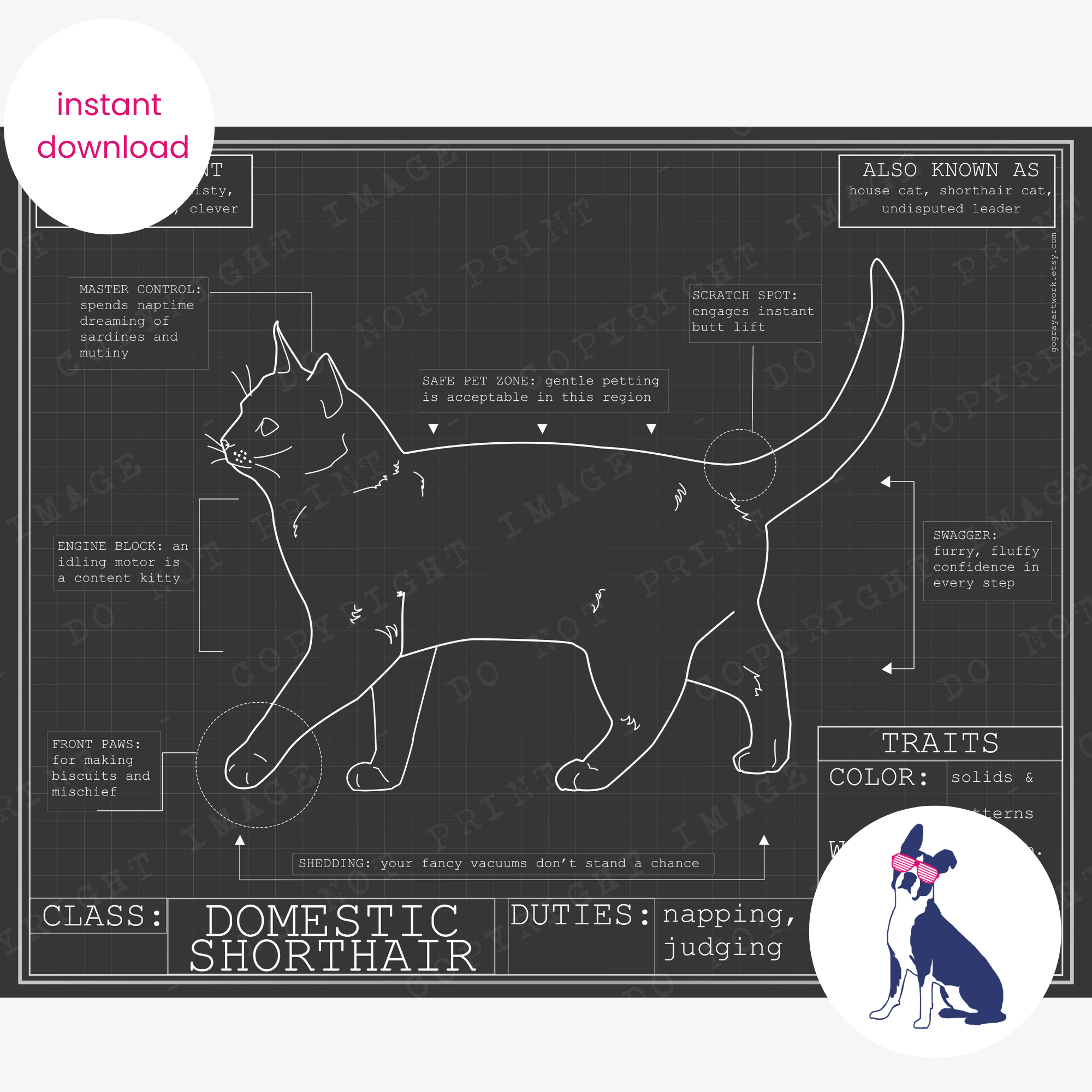Downloadable cat blueprint artwork