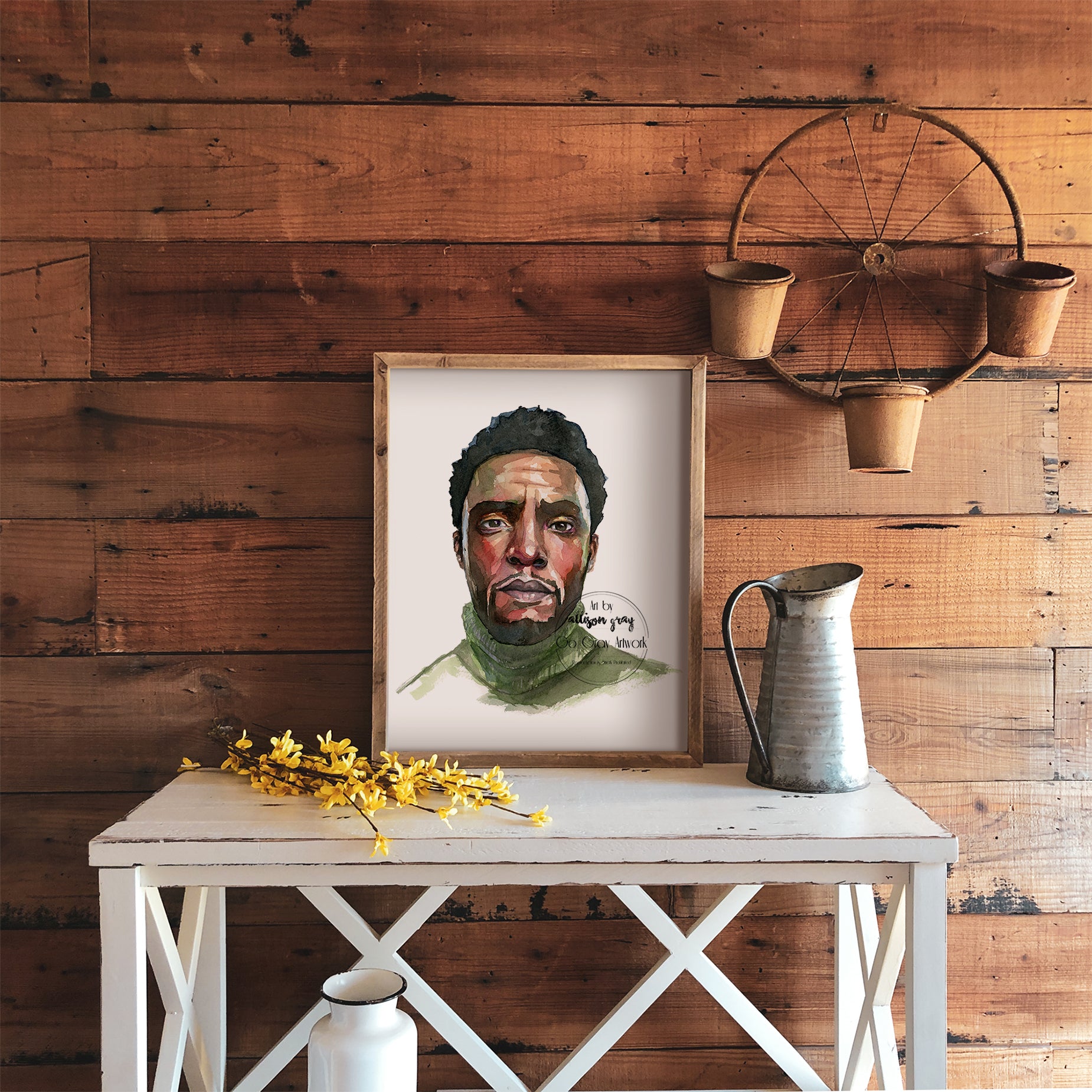 Original watercolor painting of actor Chadwick Boseman