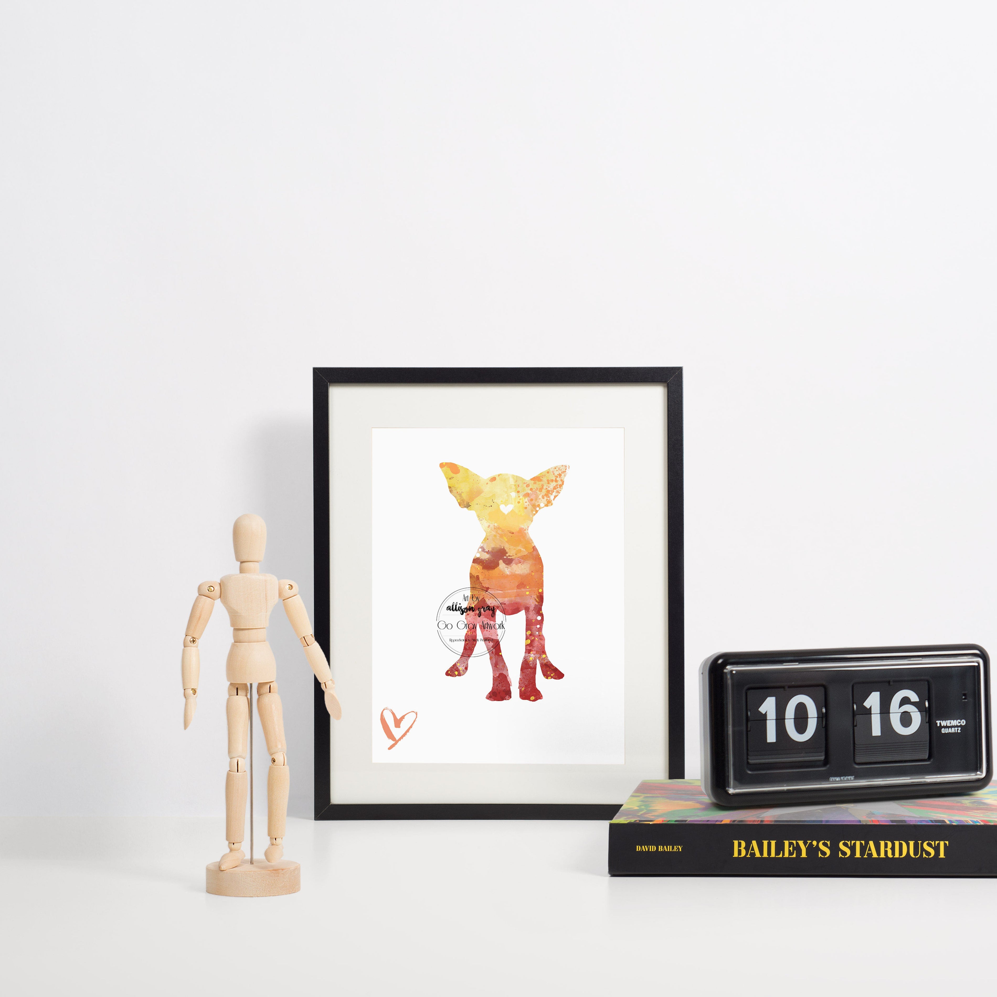 Framed artwork of Chihuahua silhouette