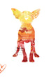 Colorful watercolor silhouette print of a Chihuahua