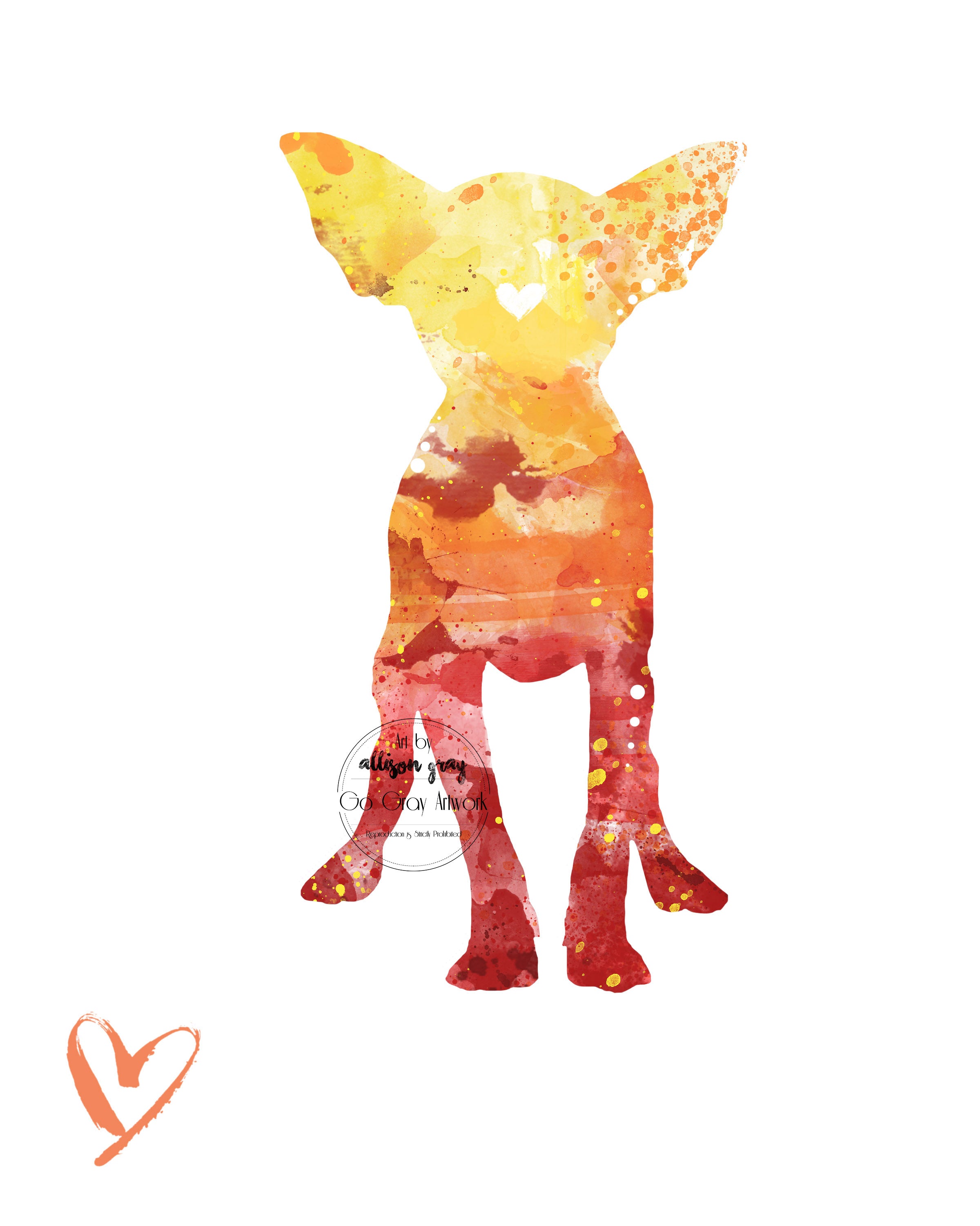 Colorful watercolor silhouette print of a Chihuahua
