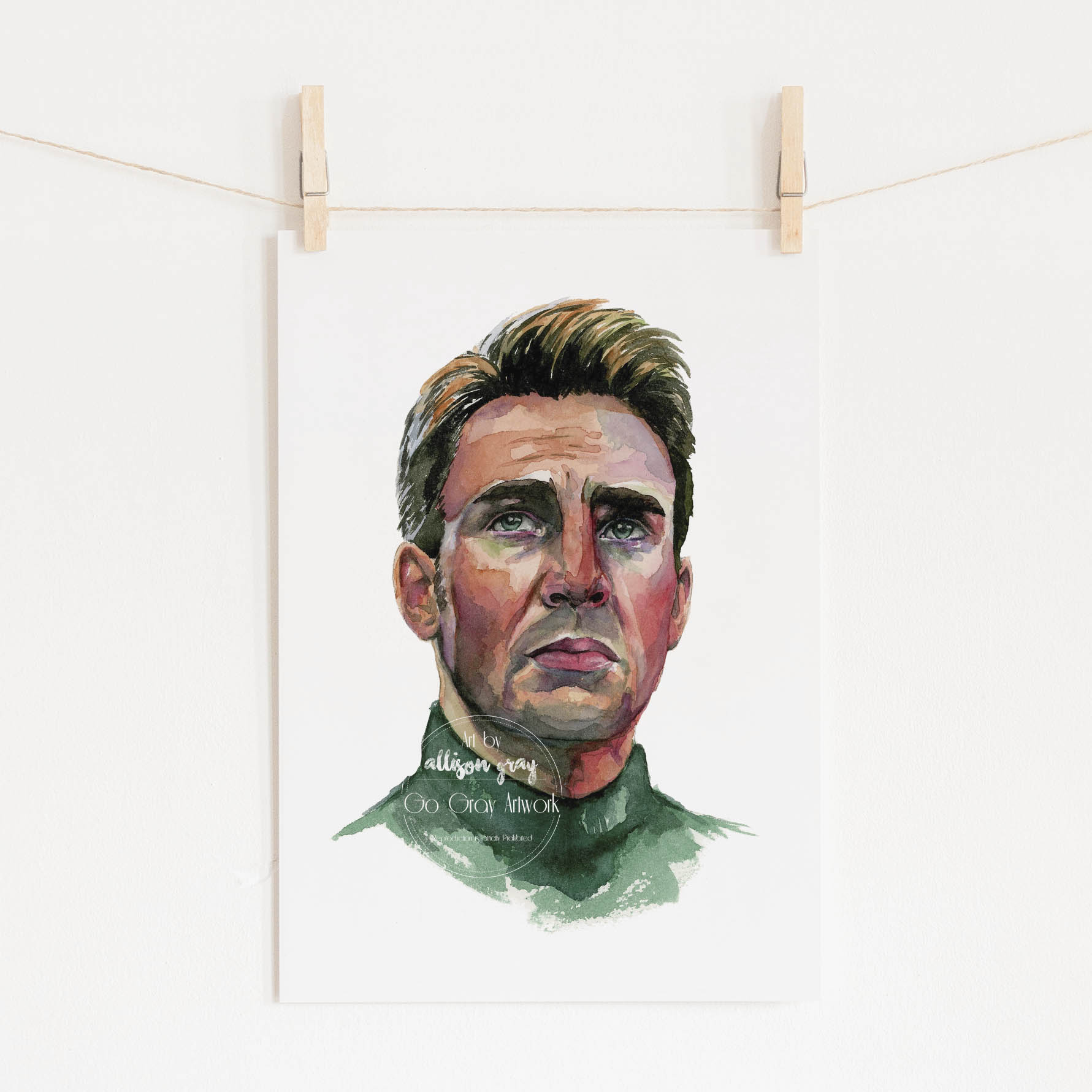 Original watercolor painting of actor Chris Evans