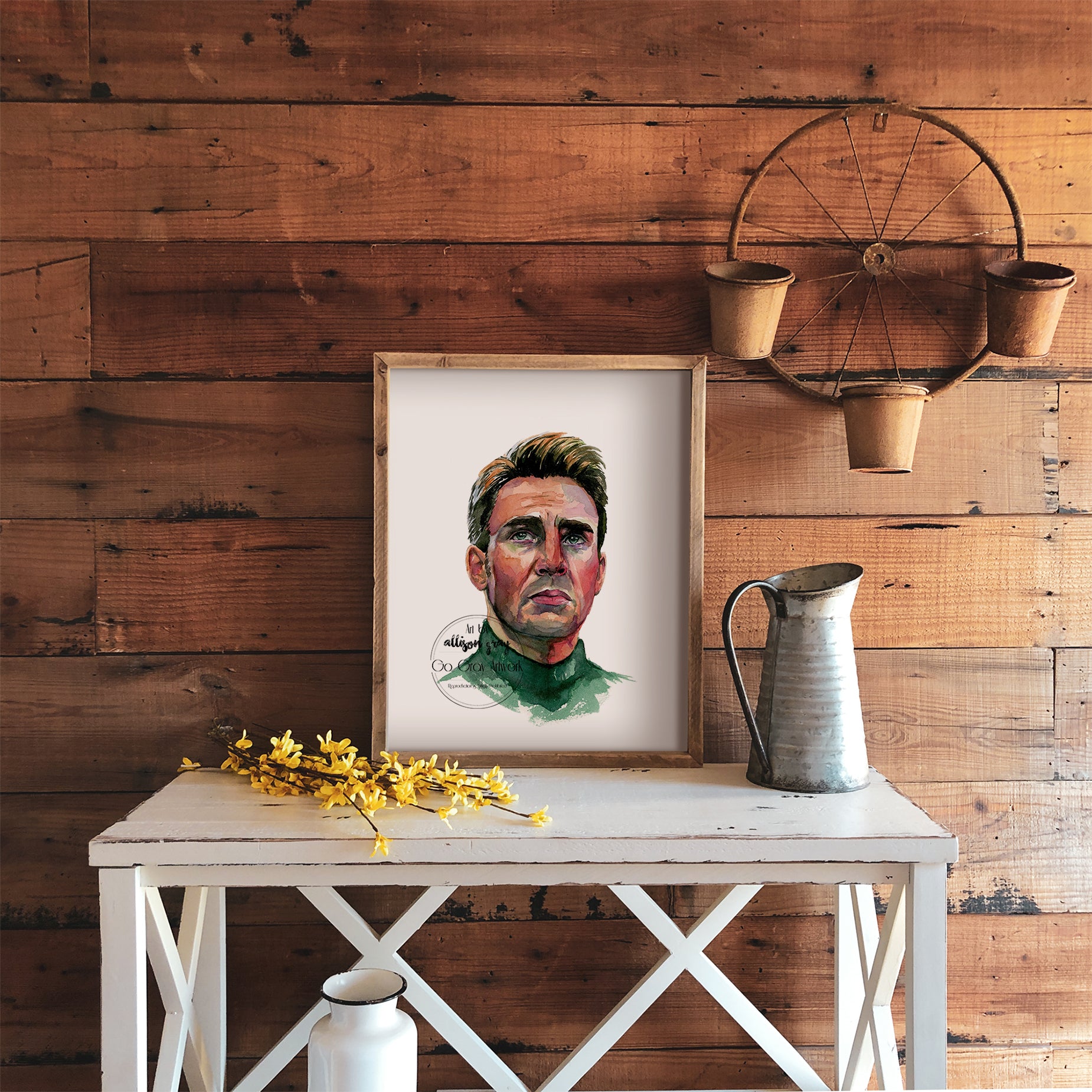 Original watercolor painting of actor Chris Evans