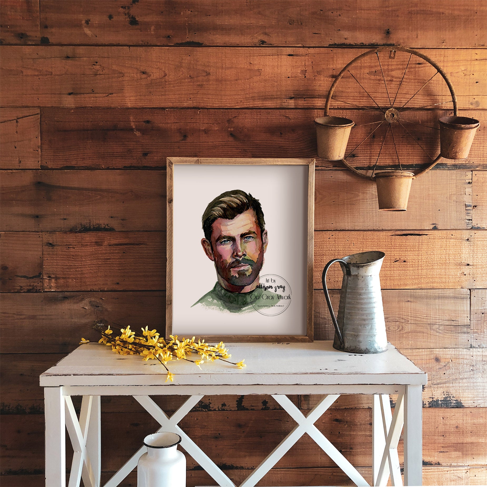 Original watercolor painting of actor Chris Hemsworth
