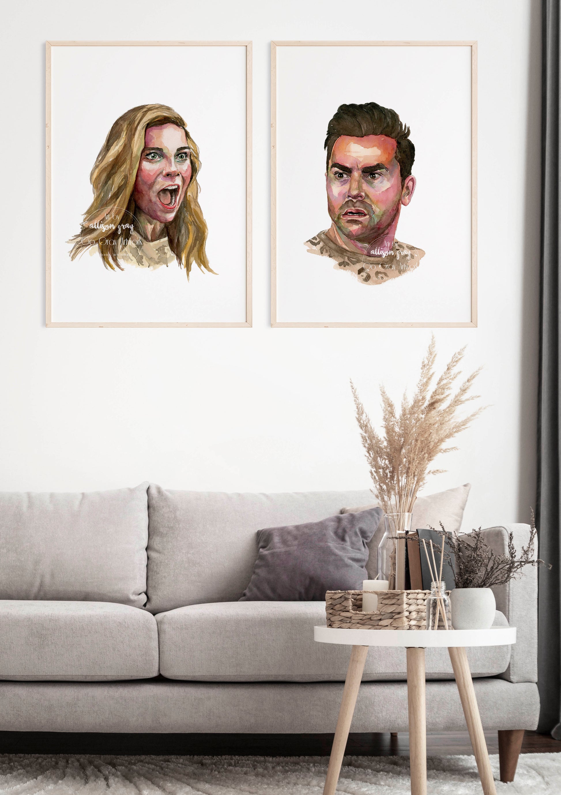 Original watercolor painting of Characters Alexis & David Rose