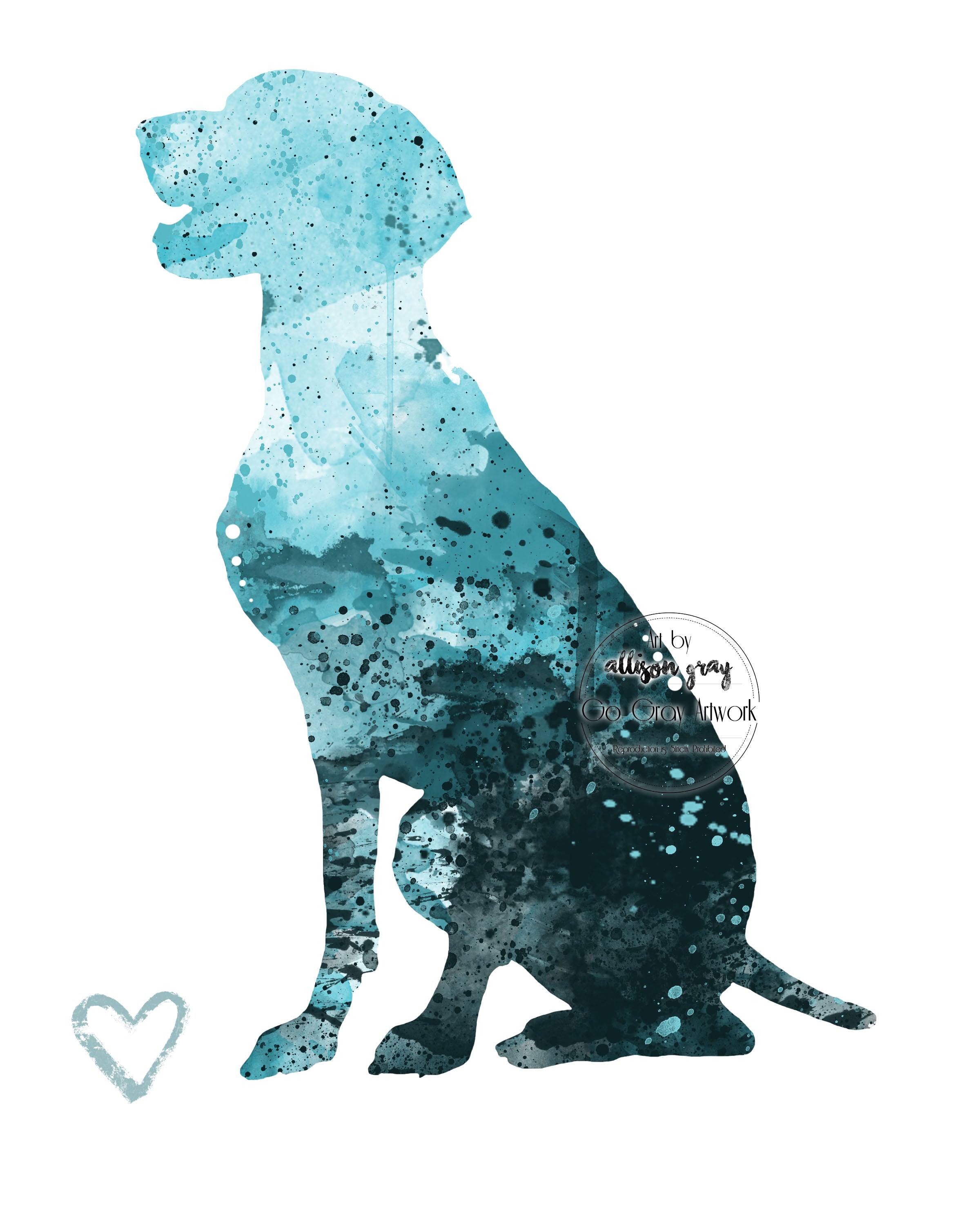 Blue and black watercolor silhouette of a German Shorthaired Pointer