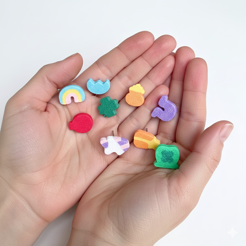 Lucky Marshmallow Stud Earrings Set (9 studs, no duplicates)