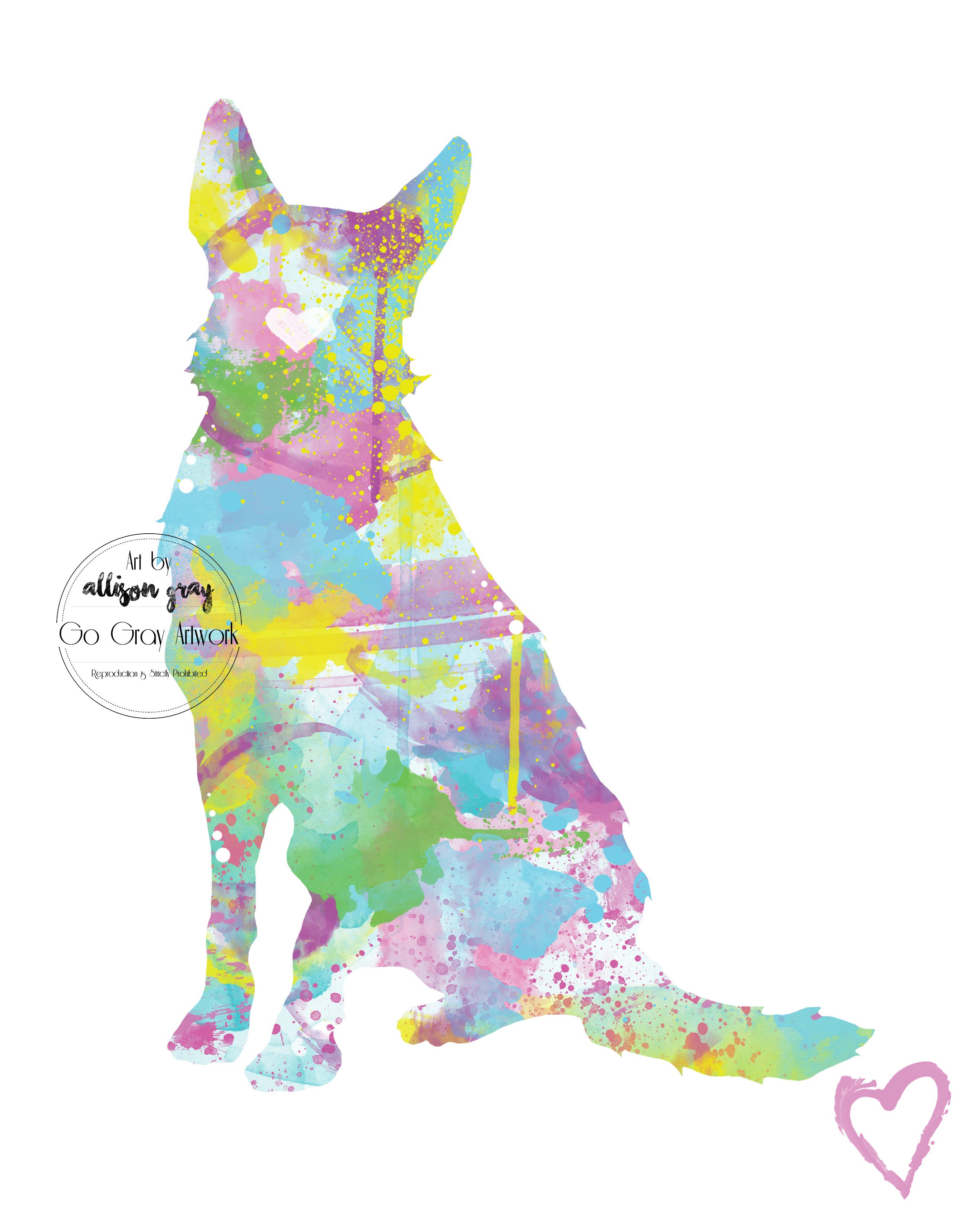 Colorful watercolor silhouette art print of a shepherd