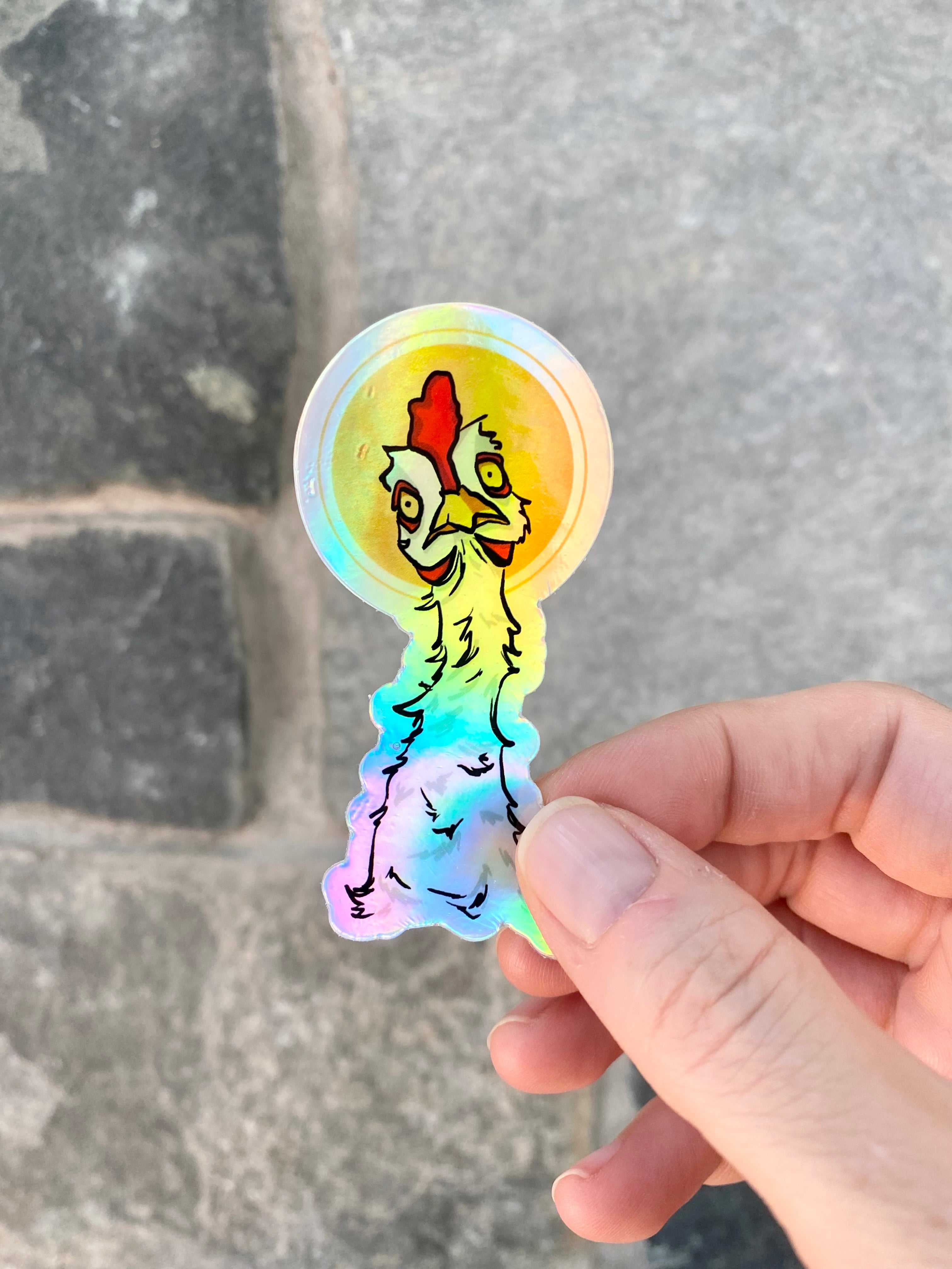 Holographic saint chicken sticker