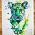 Colorful tiger painting on a wooden surface