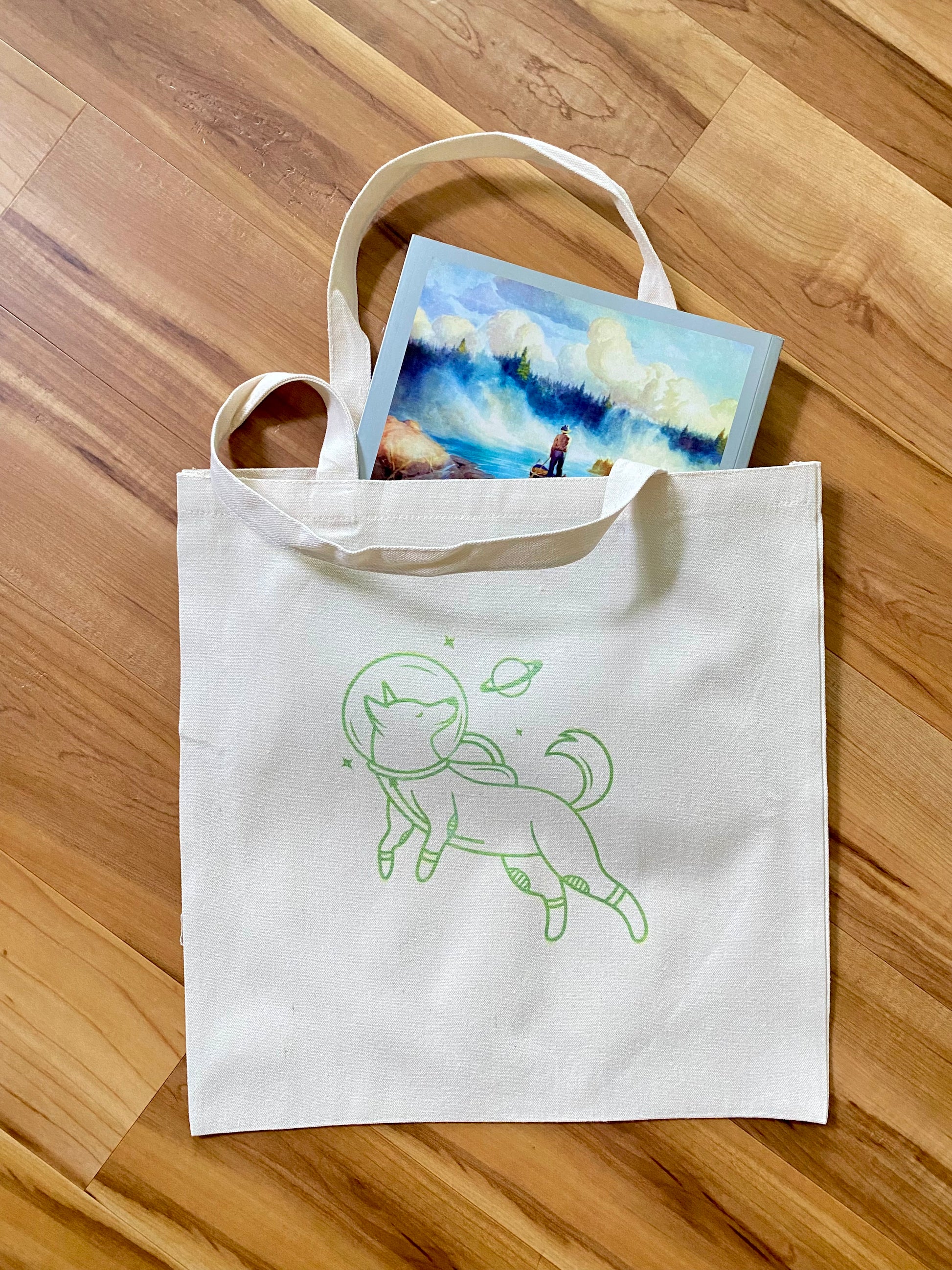 Space dog tote bag