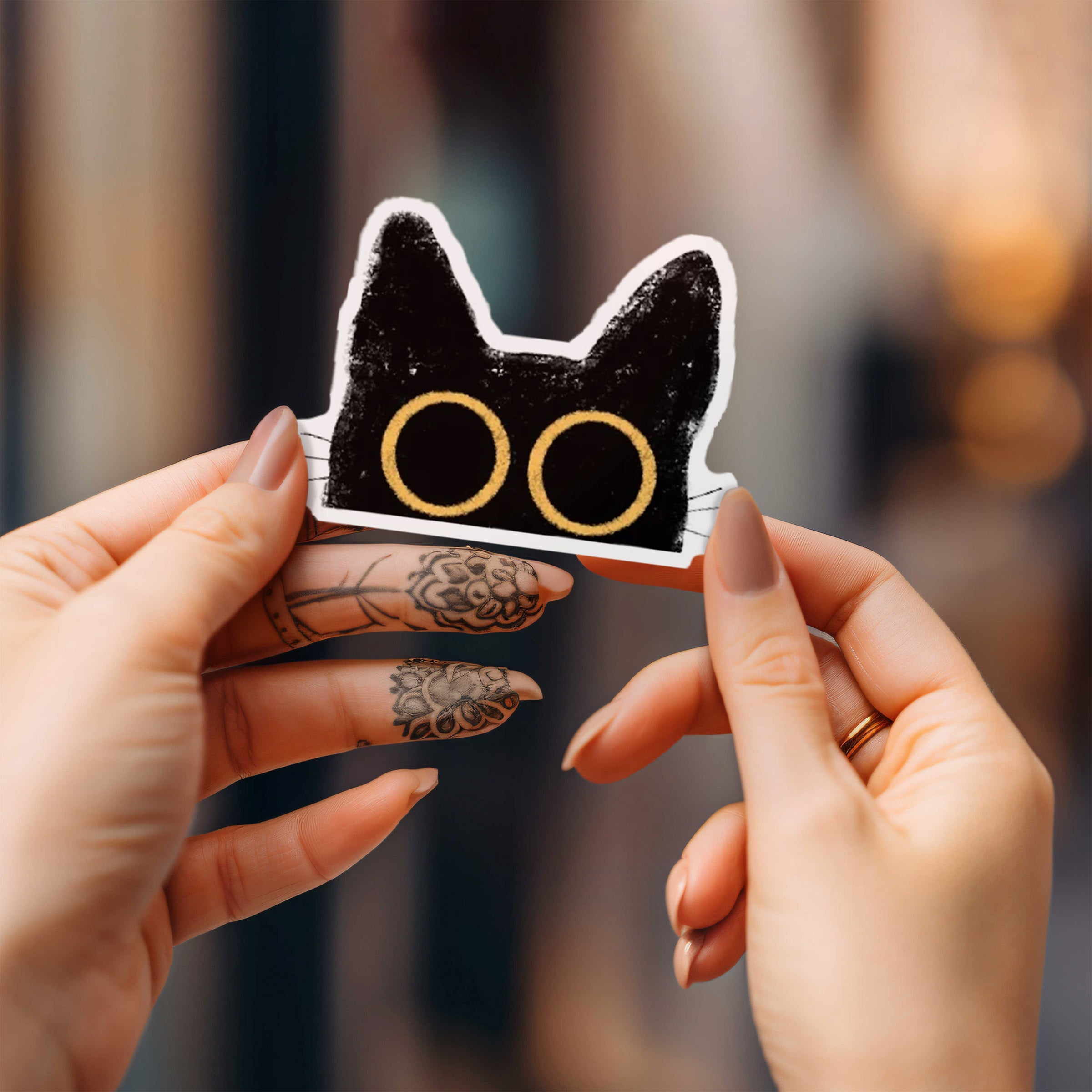 Peeking black cat sticker