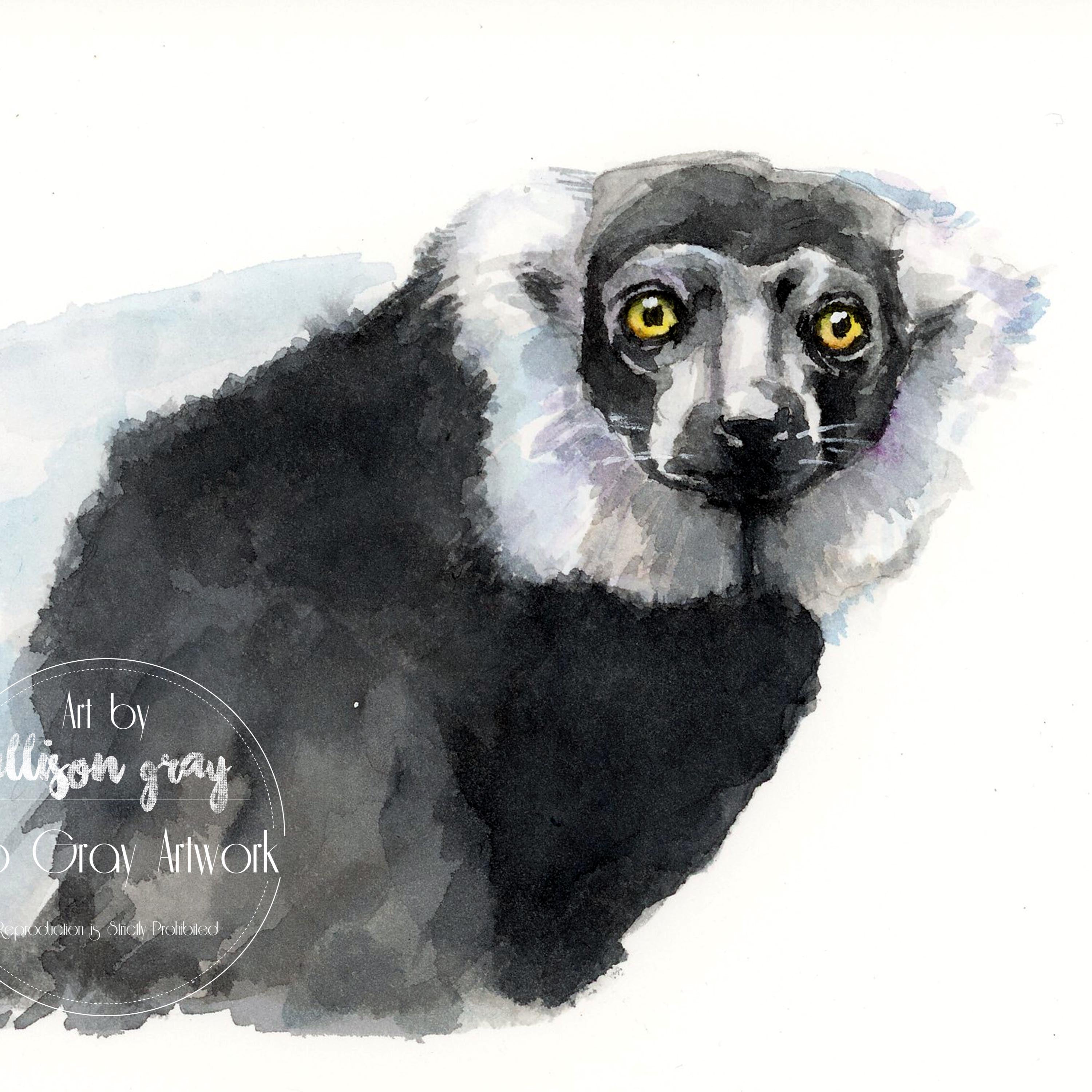 watercolor painting of a lemur