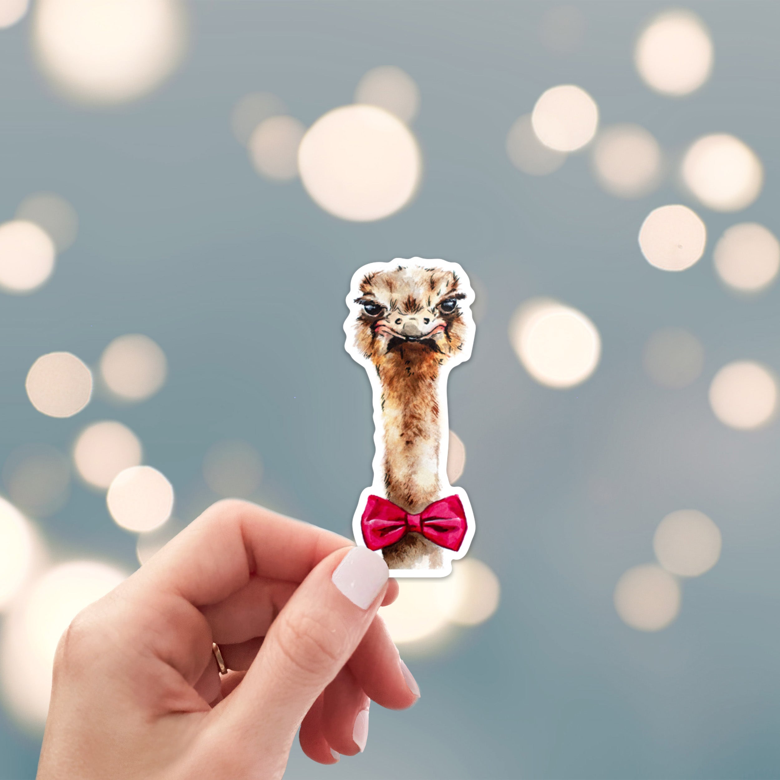 Ostrich with a bow tie sticker