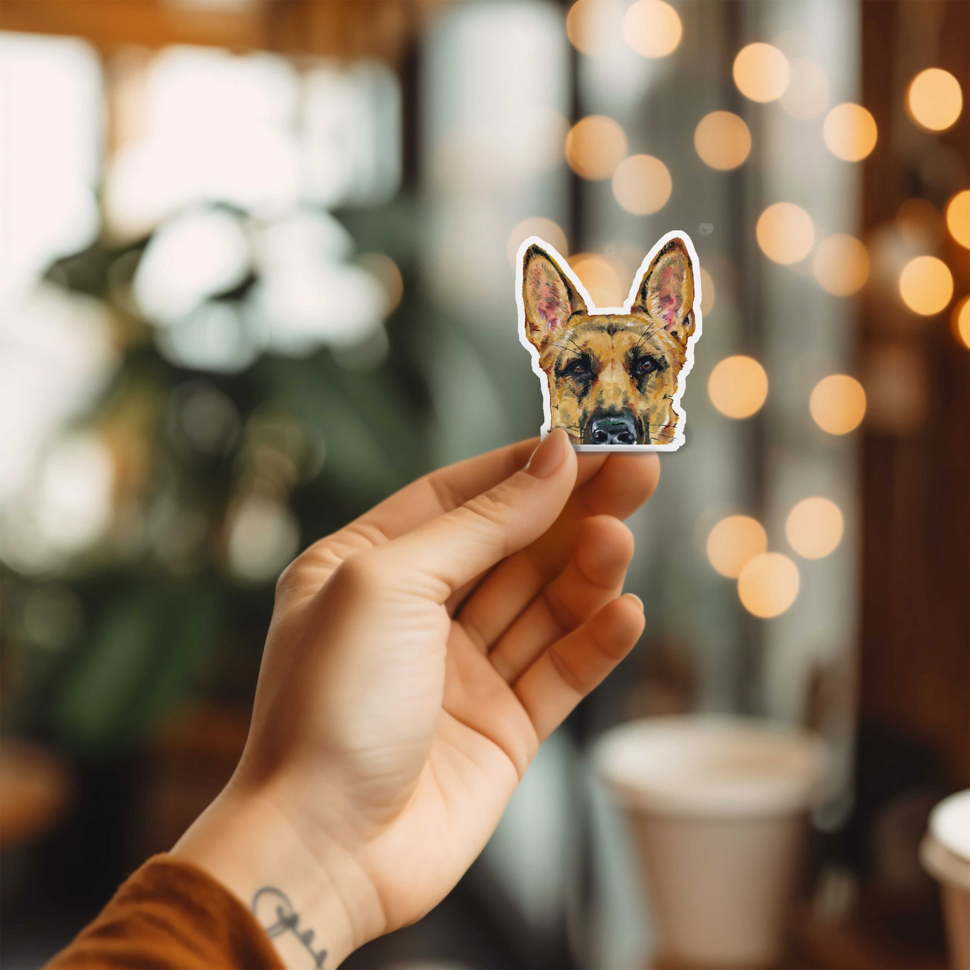 Peeking German shepherd sticker
