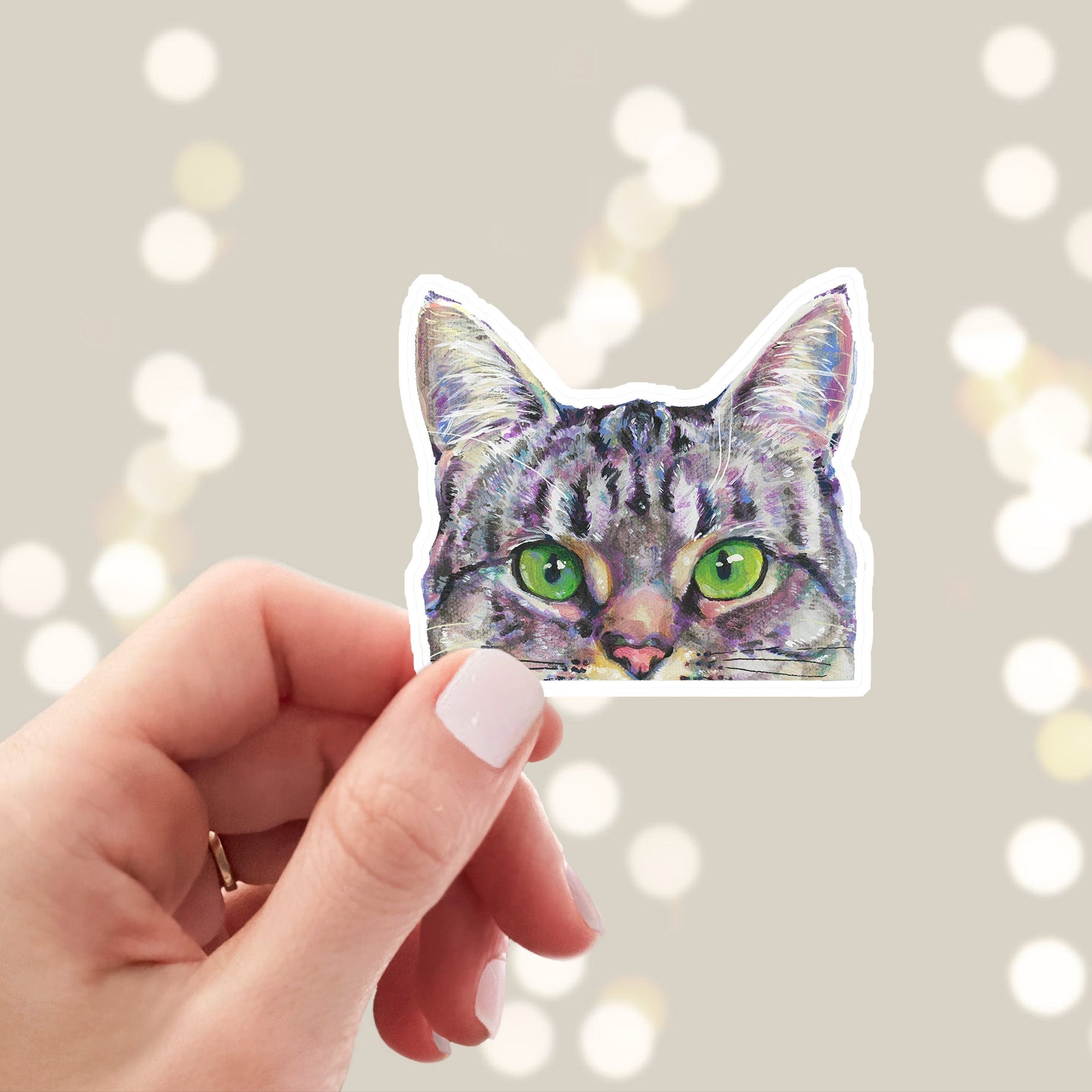 Peeking gray tabby cat sticker