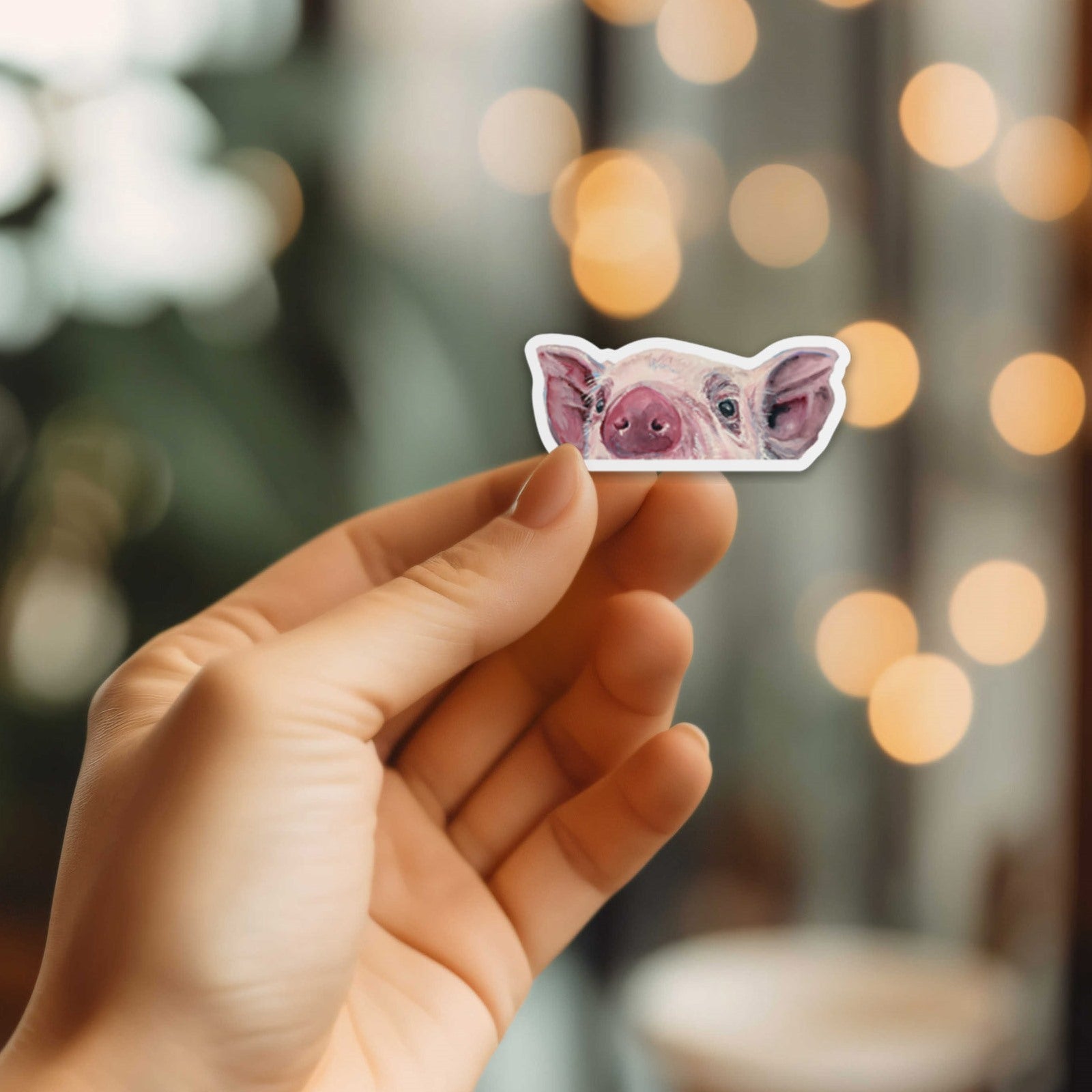 Peeking pink pig sticker
