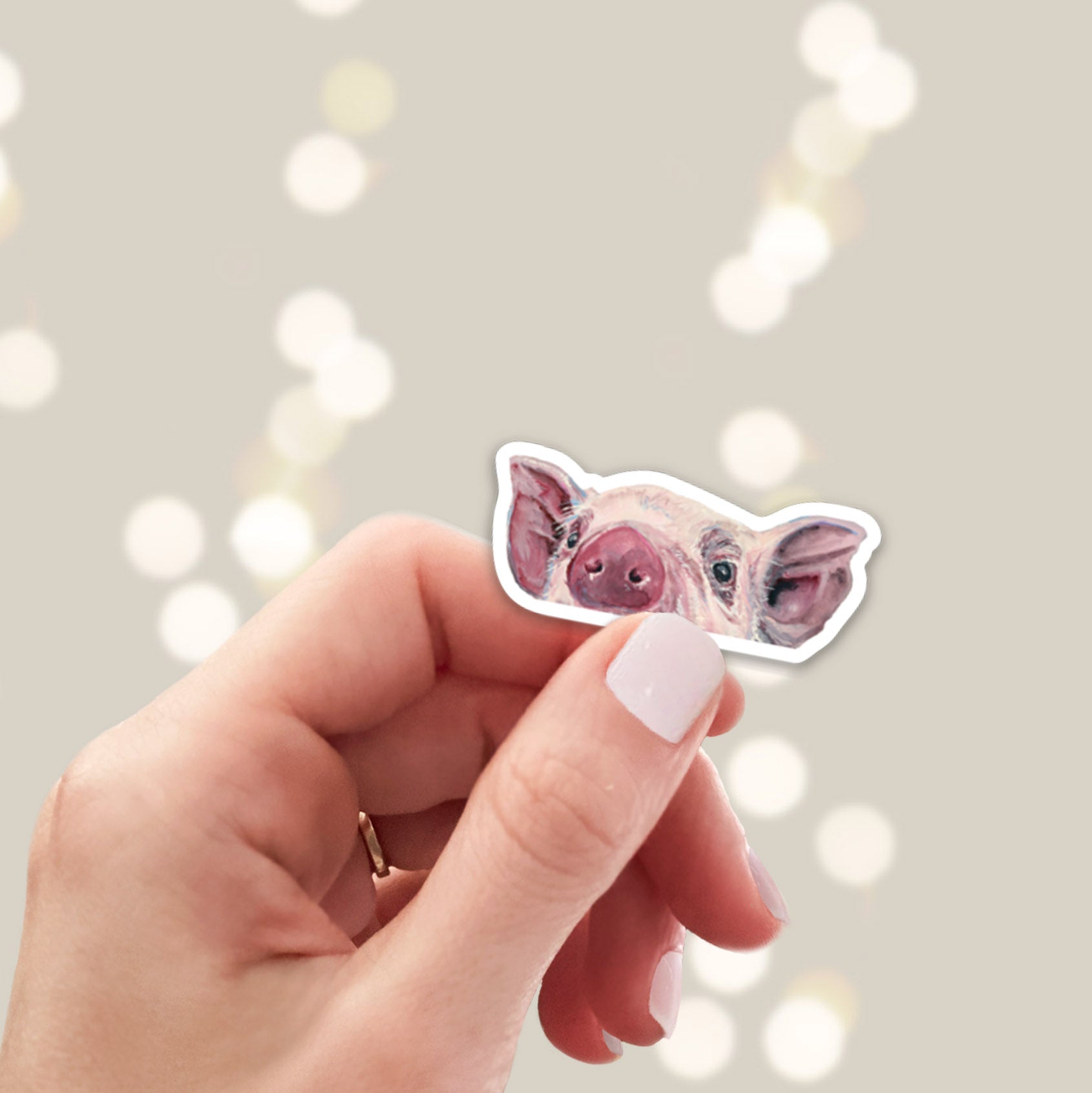 Cute peeking pink pig sticker