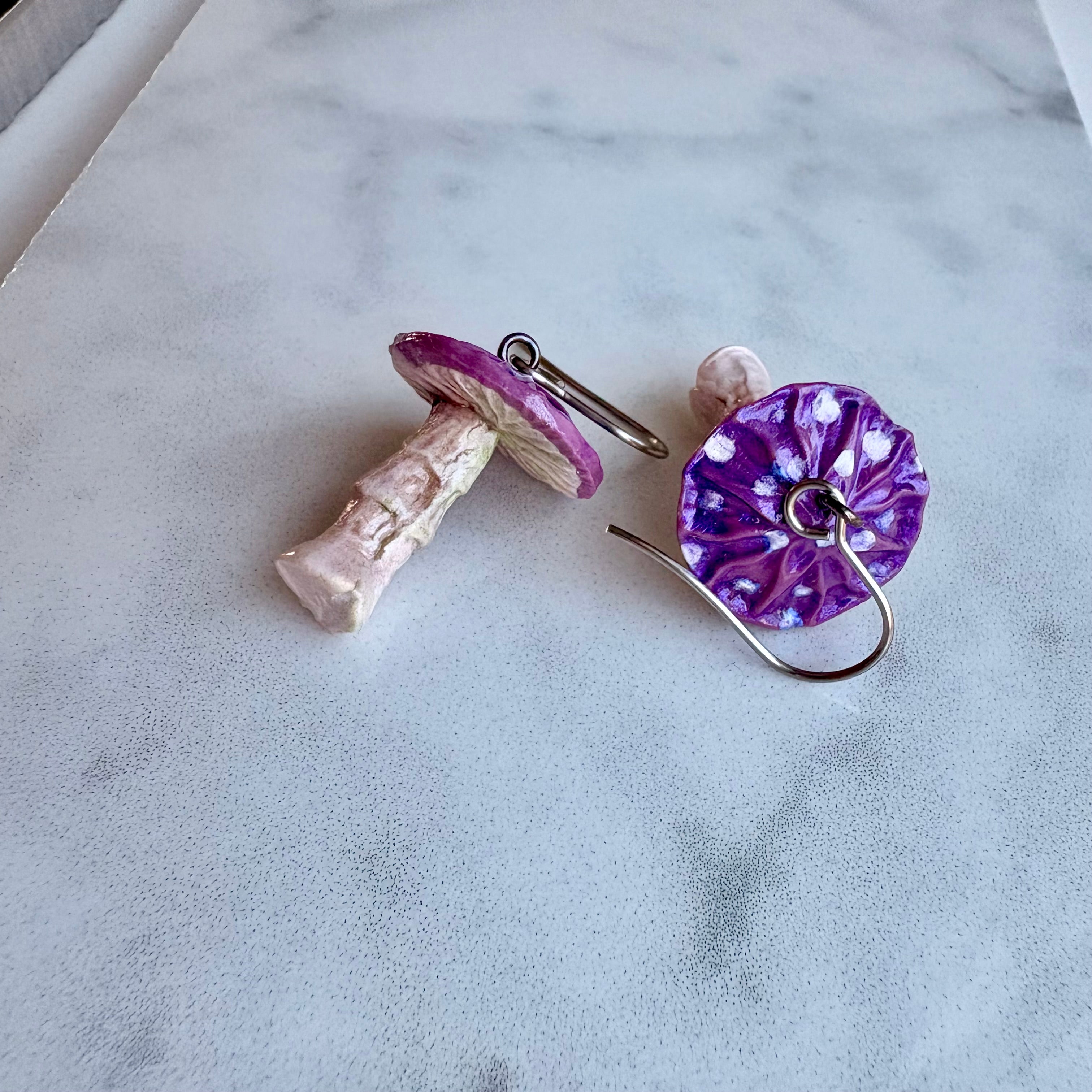 Purple Toadstool Drop Earrings