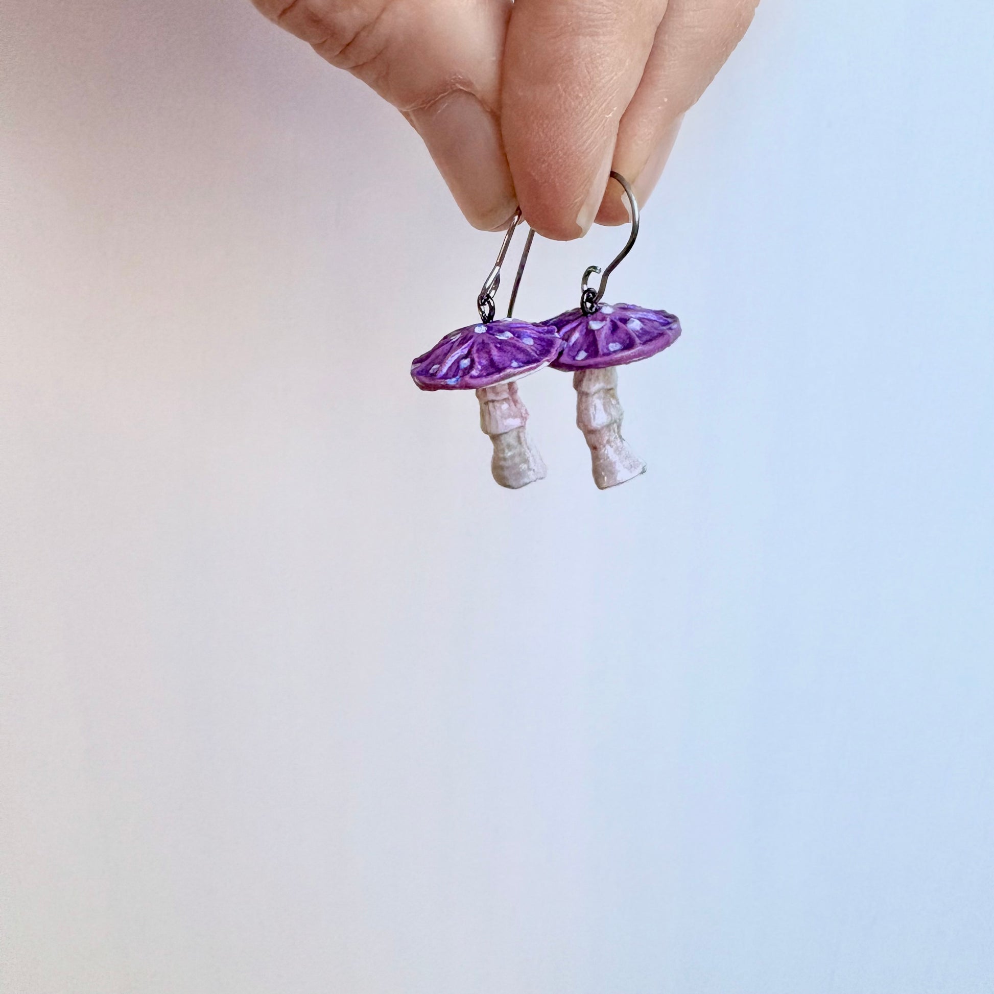 Purple Toadstool Drop Earrings