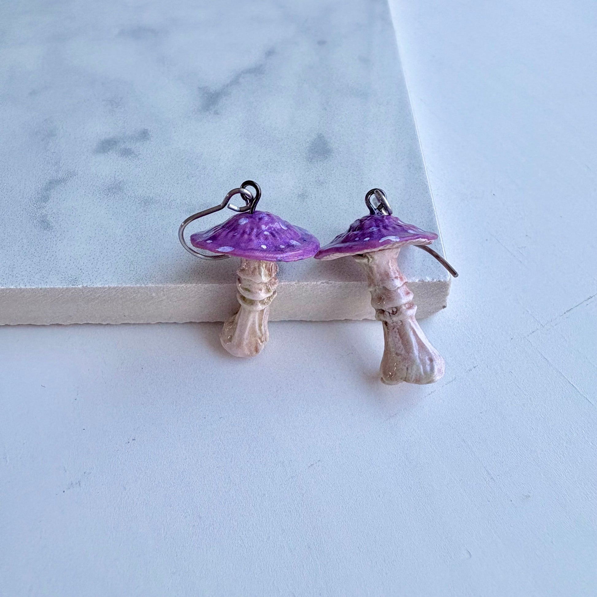 Purple Toadstool Drop Earrings