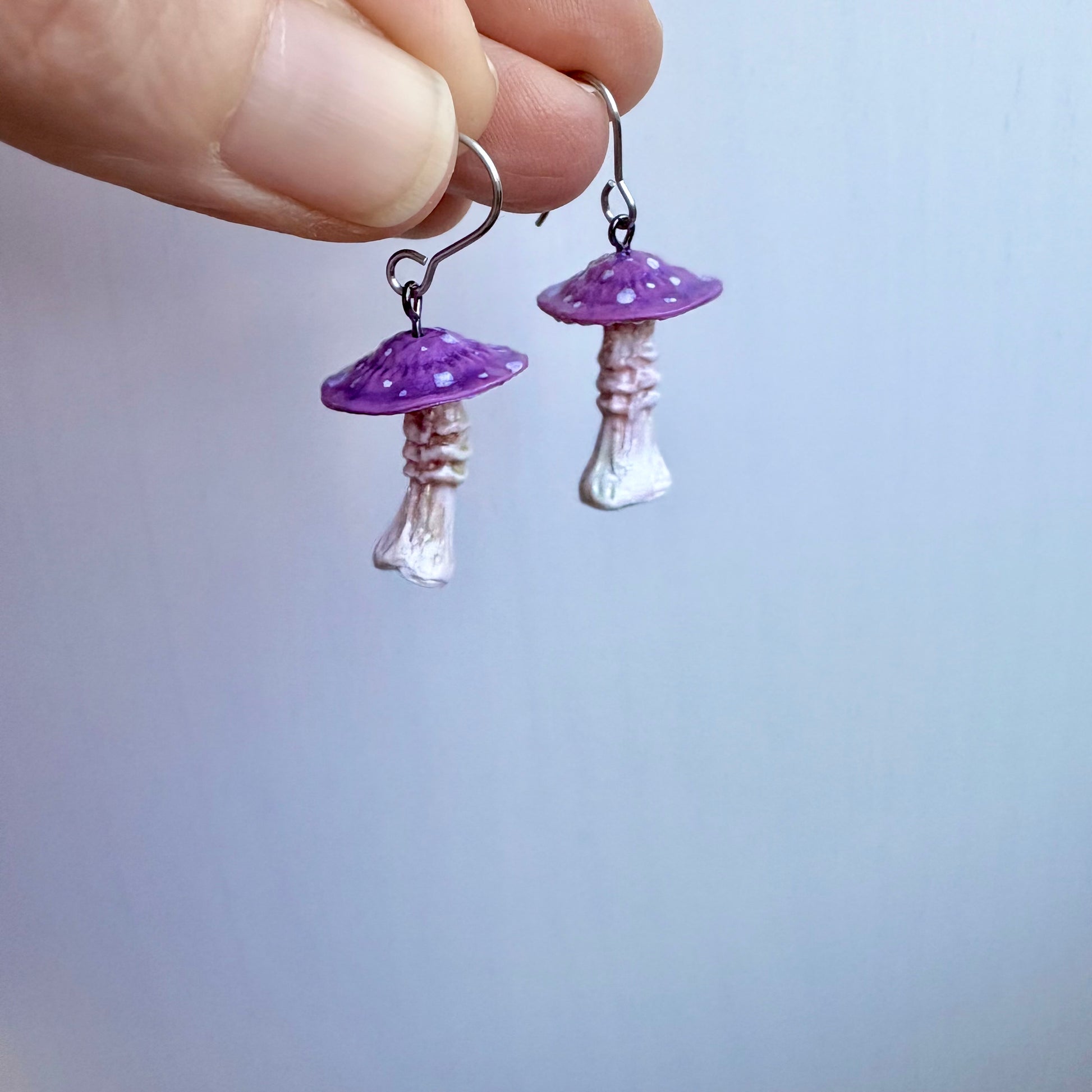 Purple Toadstool Drop Earrings
