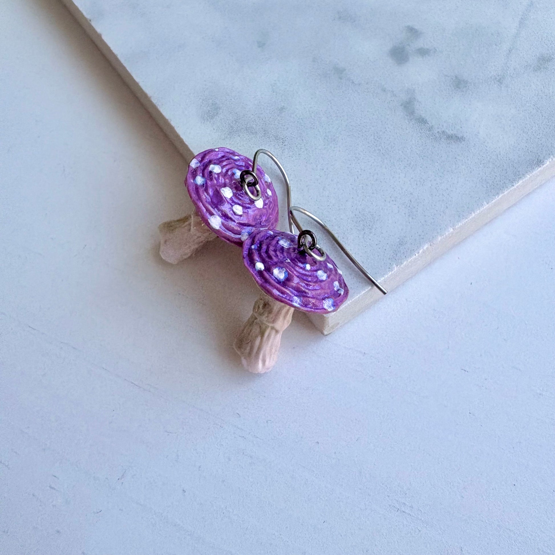 Purple Toadstool Drop Earrings