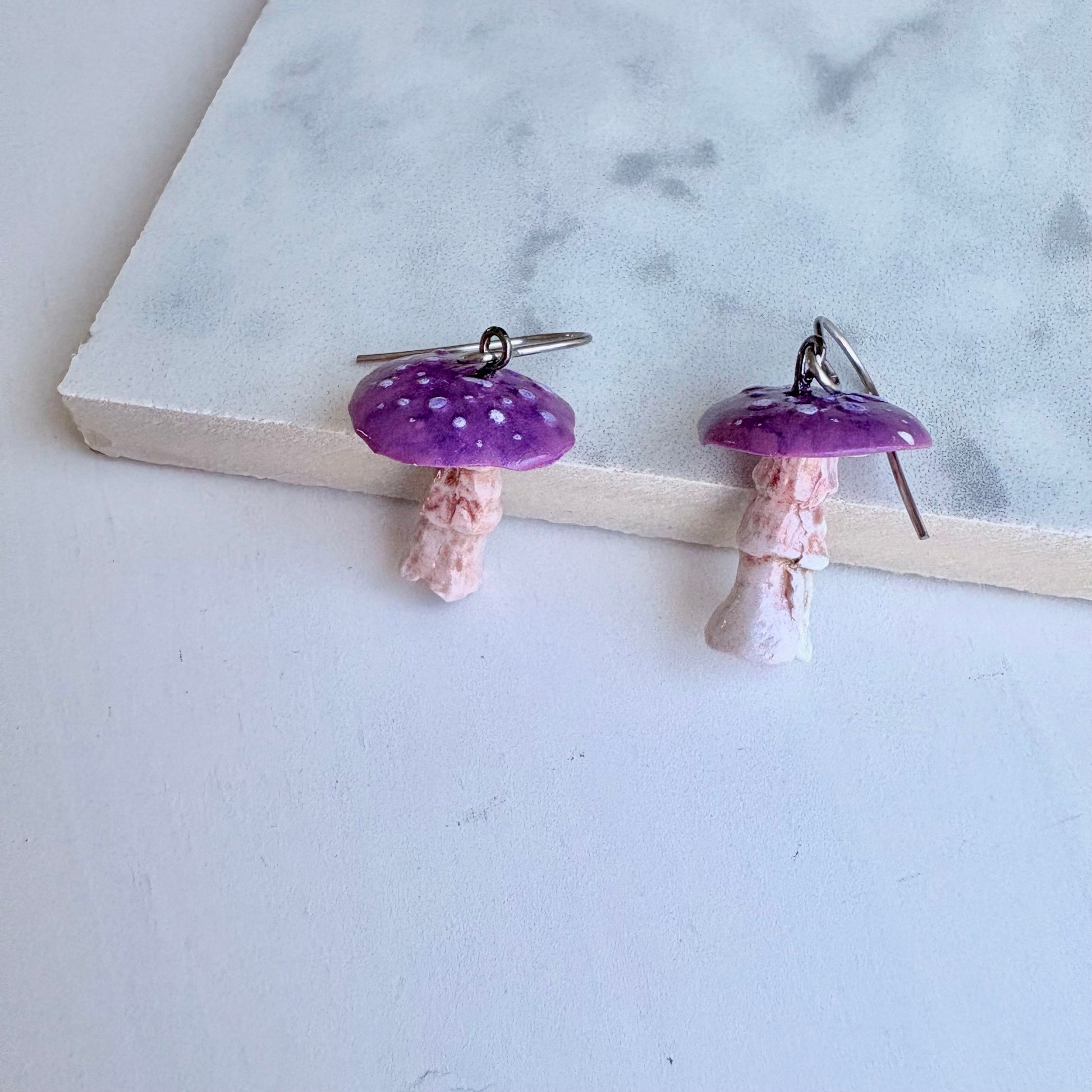 Purple Toadstool Drop Earrings