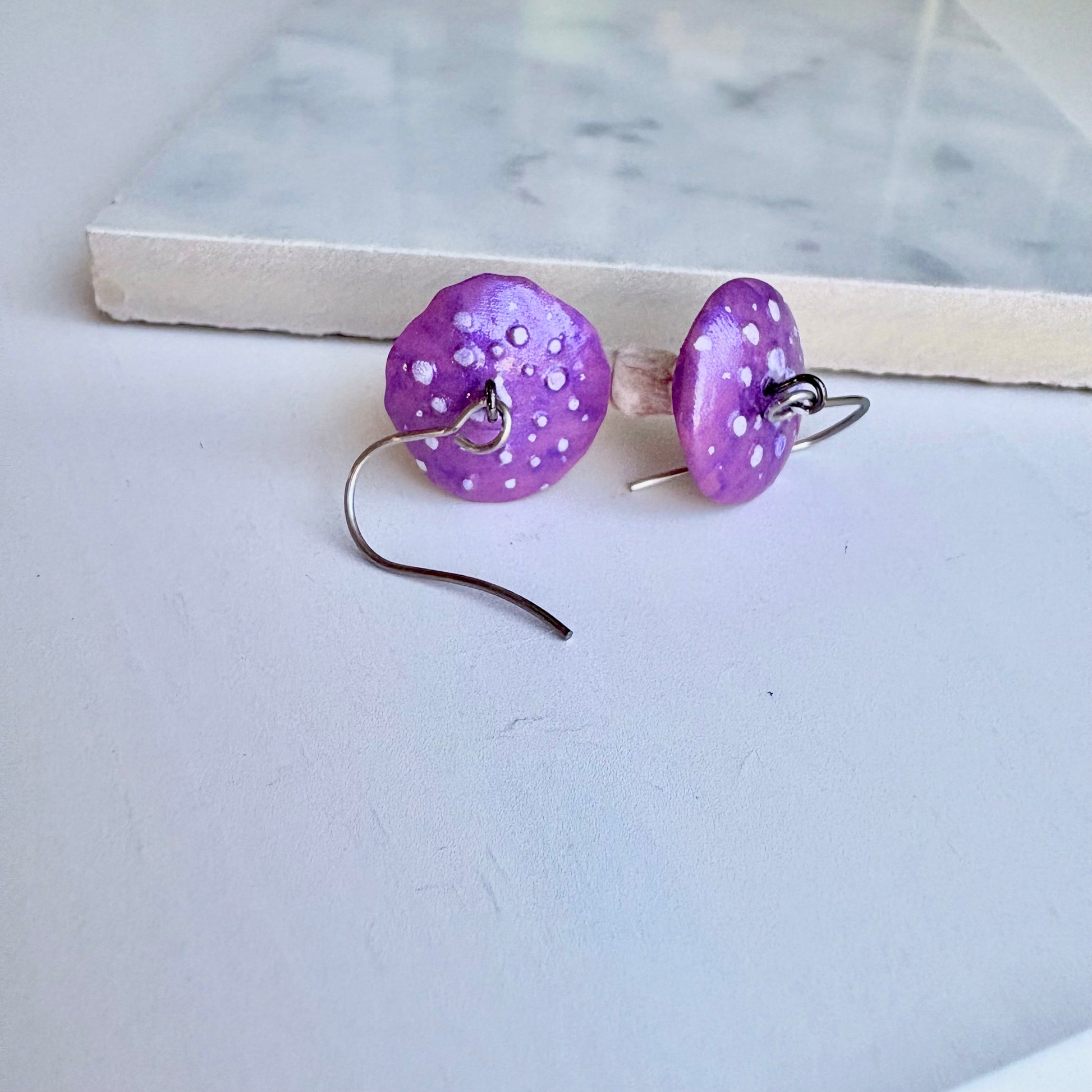 Purple Toadstool Drop Earrings