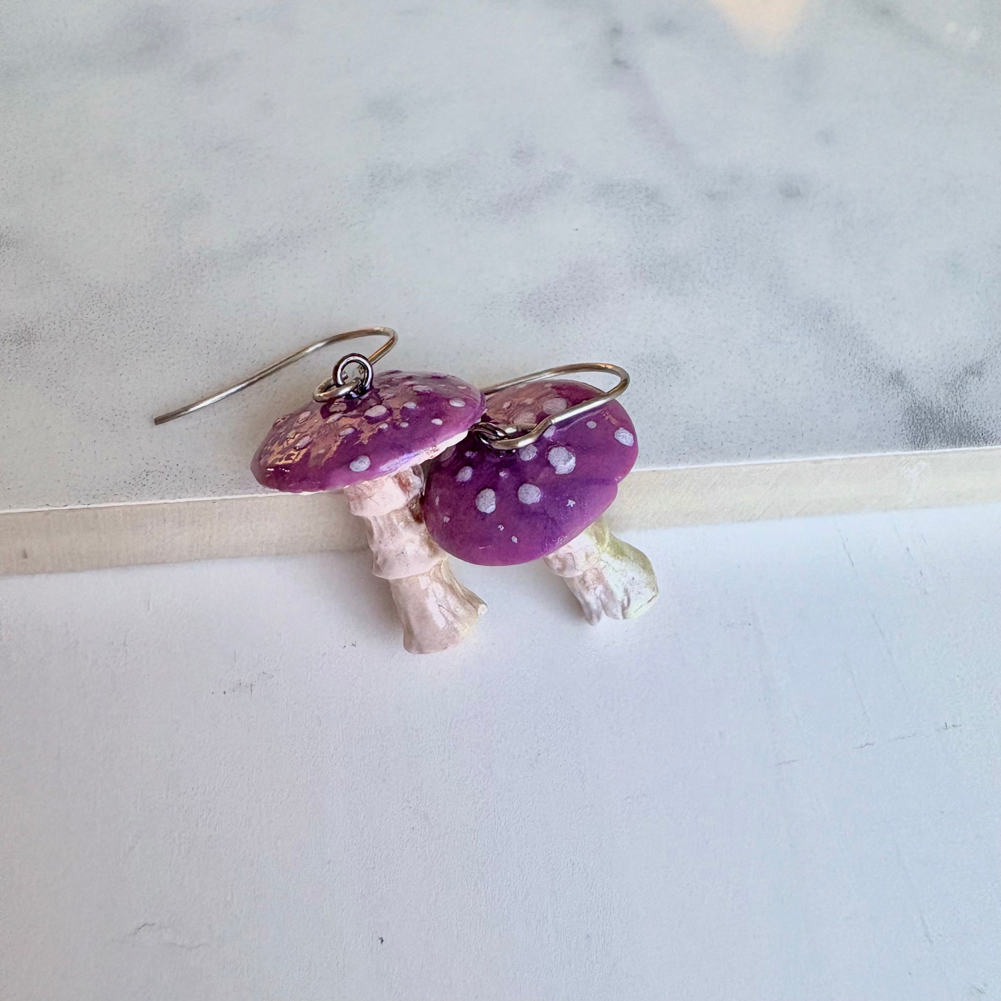 Purple Toadstool Drop Earrings