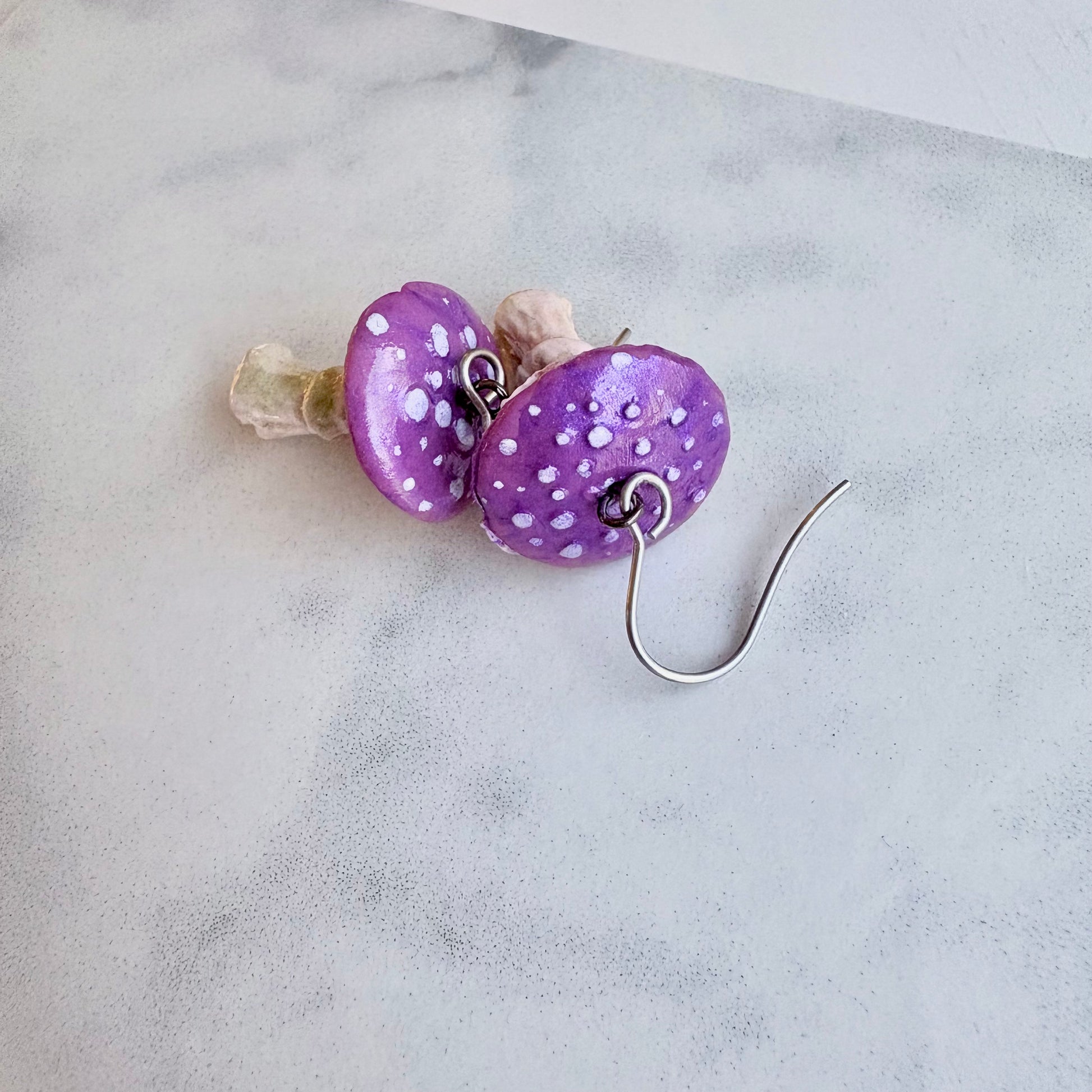 Purple Toadstool Drop Earrings